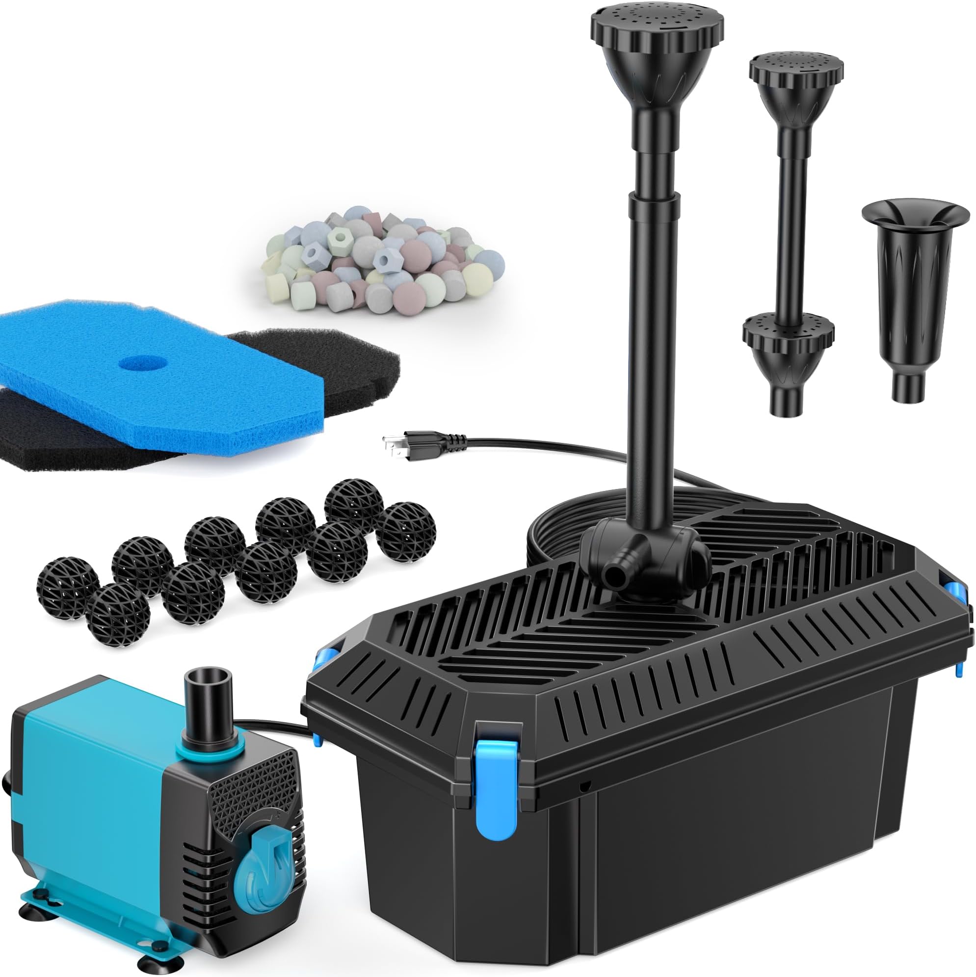 Antfraer Pond Filter Pump Fountain Kits, Built In 860GPH Water Pump Multiple Water Fountain Filters, 3 Different Water Patterns Suitable for Garden, Fountain,Pond, Animal Sink, Waterfall, Aquarium