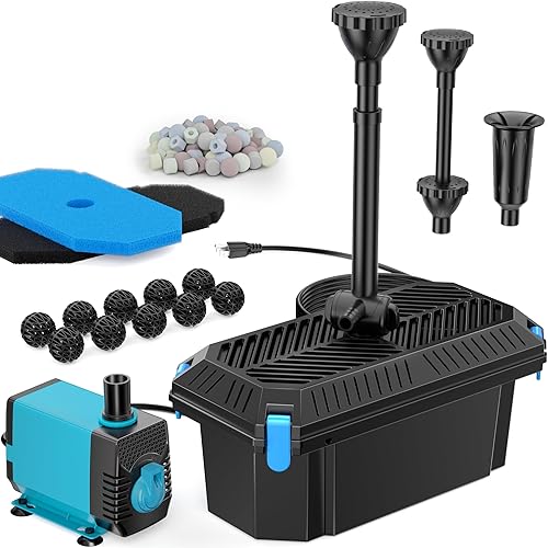 Antfraer Filtro de estanque con kits de bomba, filtros de estanque para estanques al aire libre bomba de estanque integrada de 660 GPH, caja de