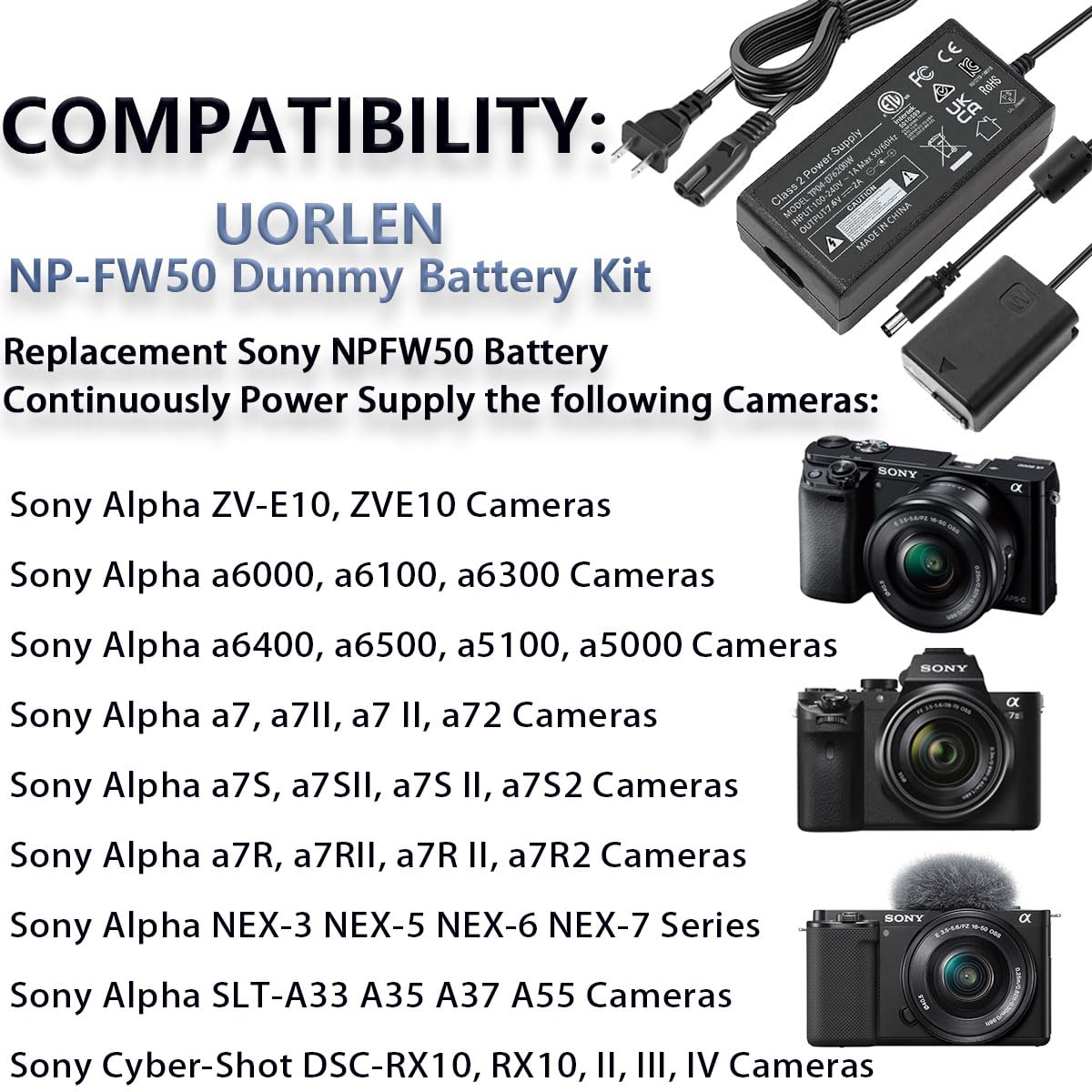 AC Power Adapter Für Sony Kameras - NP-FW50 Dummy Battery Kit