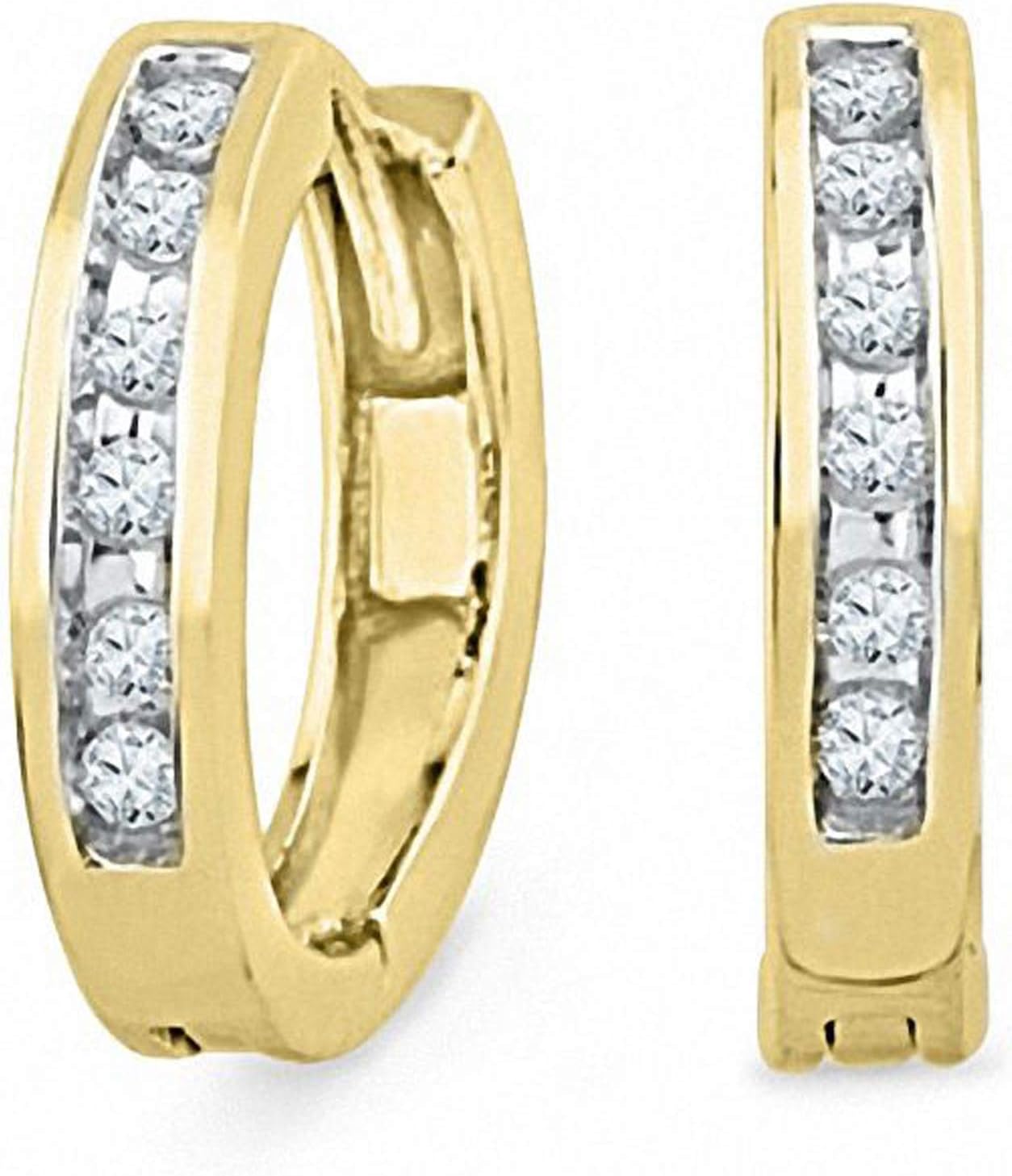 0.15 Ct. t.w. Round Brilliant Diamond Hoop Earrings Cubic Zirconia in 14K Yellow Gold Plated Silver