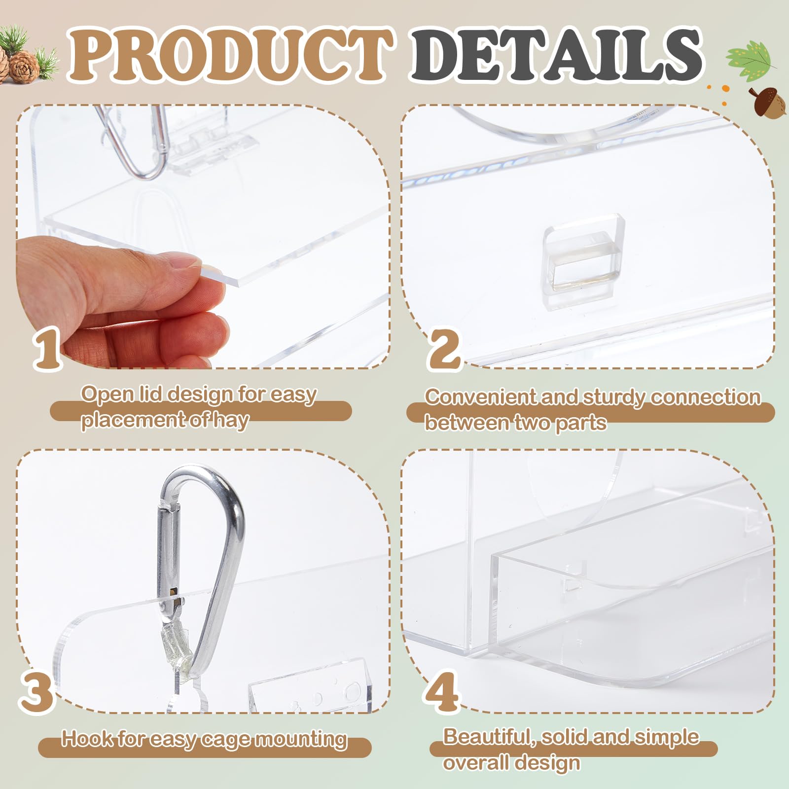Honeydak Acrylic Rabbit Hay Feeder with Lid, Two in One Hanging Guinea Pig Hay Feeder with Hook Food Dispenser Bin for Bunny, Guinea Pig, Chinchilla - image 4