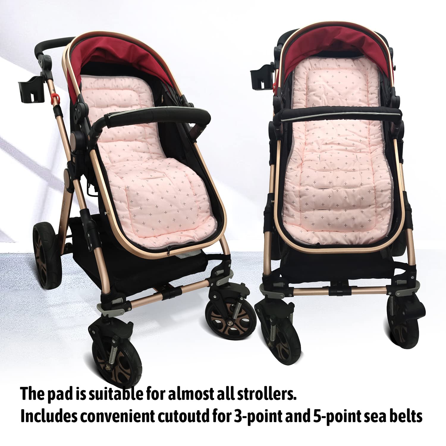 Baby Pushchair Seat Liners, Pram Liner Universal 100% Cotton Pushchair Liner Thick Baby Stroller Liner Pad Seat Cover Seat Cushion Pad Stroller Pram Pushchair for Toddler Infant (Pink Cross) — view 3