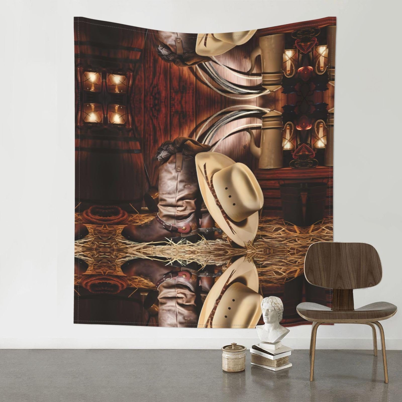 YYHWHJDE Cowboy Black Hat Western Boots Prints Wall Tapestry 60x51in - High-Grade Polyester Throw Blanket for Bedroom, Dorm, Beach & Picnic Decor