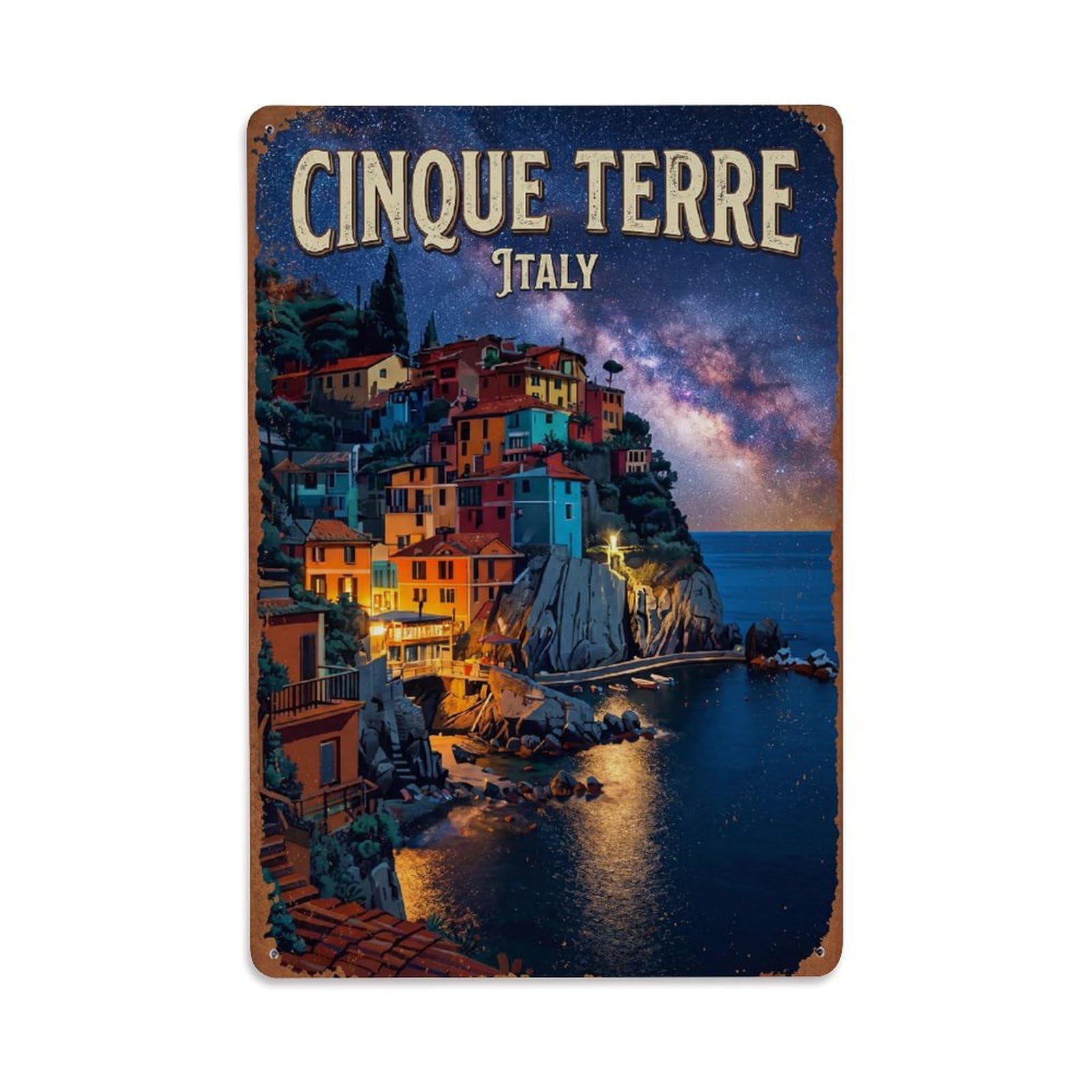 Huiyhb 8X12inch(20X30cm) Vintage Travel Cinque Terre Italy Starlight Metal Tin Sign