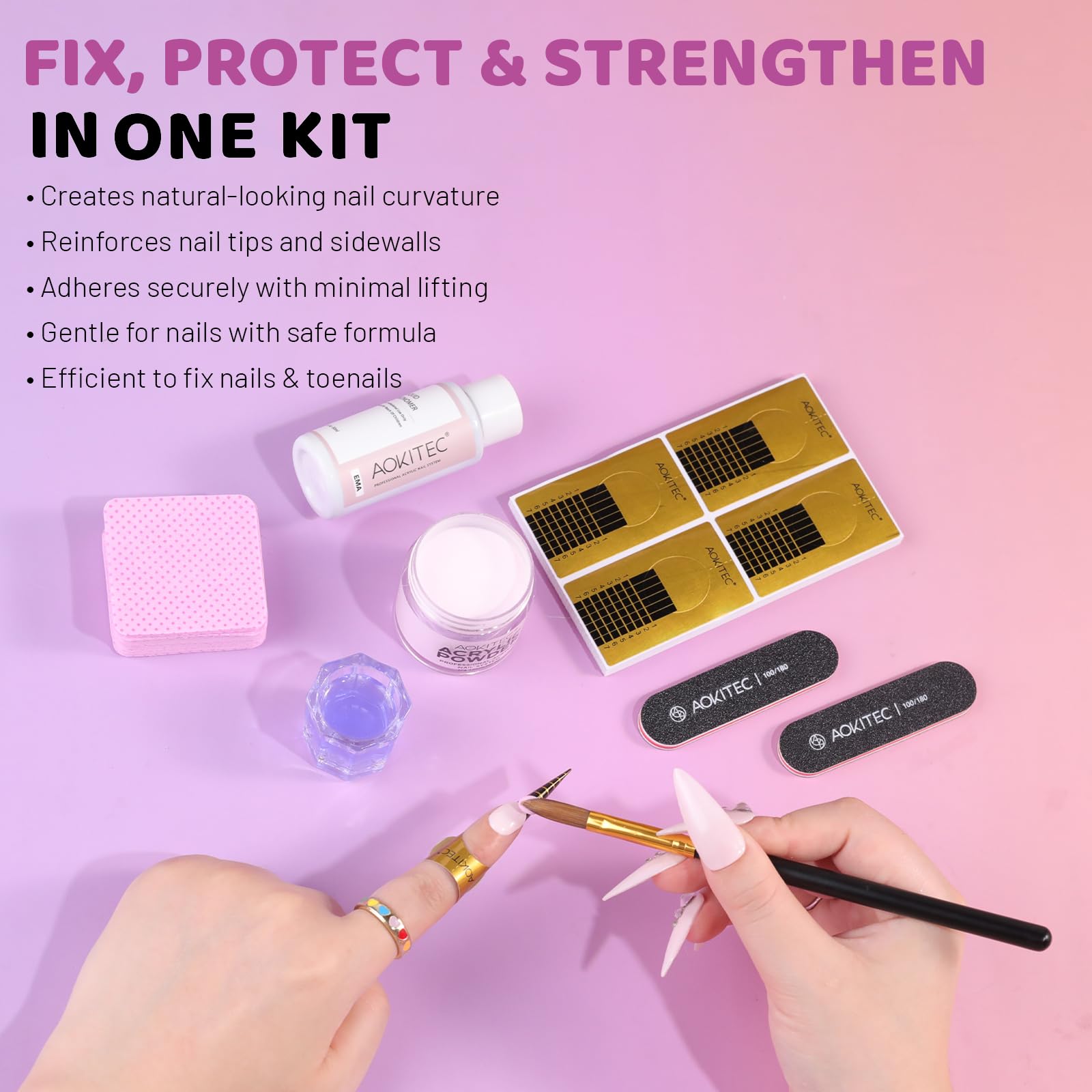 Aokitec Kit per Unghie Acriliche Rosa Mini: Polvere Acrilica, Monomero Acrilico Liquido, Pennello per Unghie, Kit Portatile per Unghie, Set Acrilico per Principianti