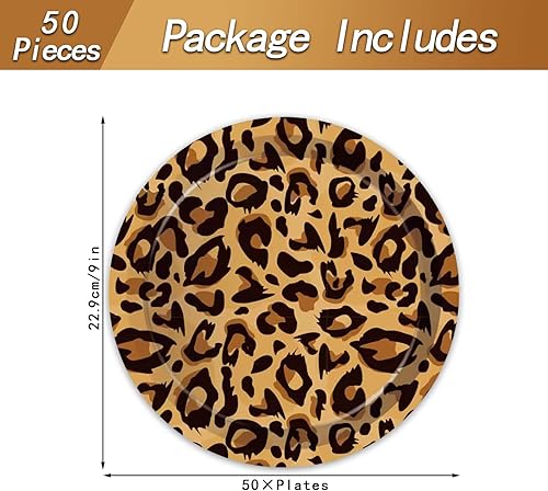Miniatura 2 de 50 platos con estampado de leopardo, platos de papel de leopardo de 9 pulgadas, suministros de fiesta de safari en la selva, platos con estampado de