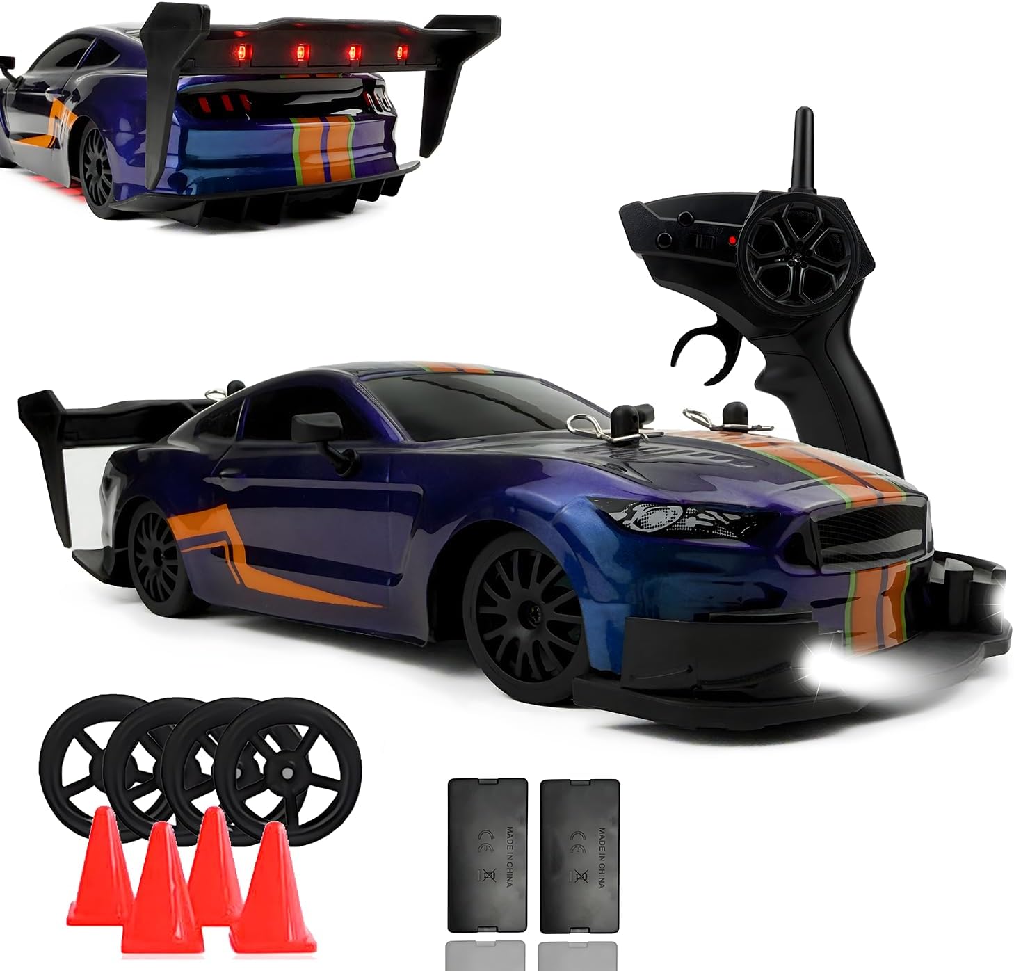 HTURCCOP 1:20 RC Drift Car 2.4GHz 4WD High Speed Drift Remote Control Cars Vehicle with LED Lights and Drifting Tires Batteries x2 Racing Sport Toy Cars for Boys Girls Kids (Purple)