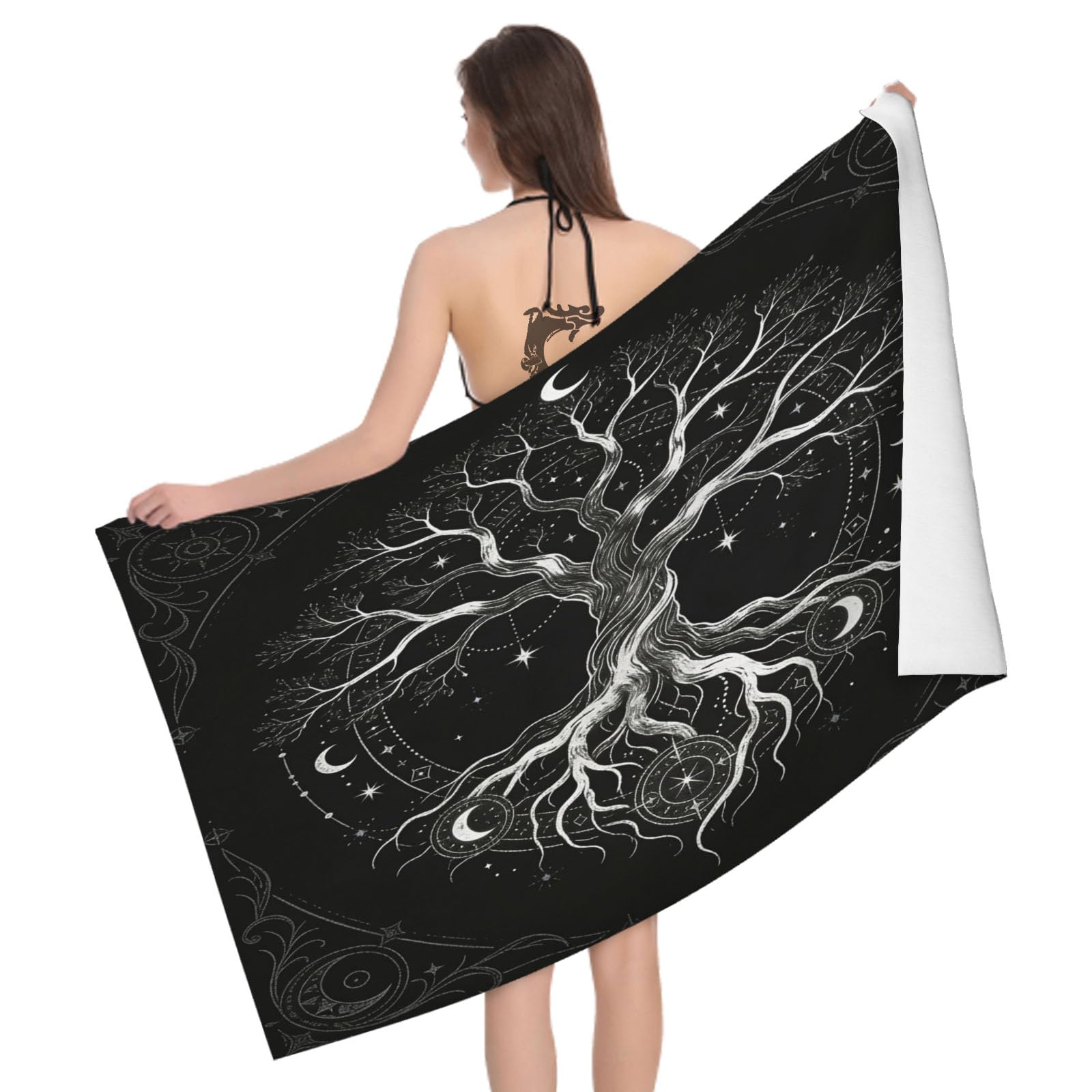 Leichong 3D Tree Of Life Beach Towel Microfiber Soft Quick Dry for Adults, Astrological Symbols Bath Towel Lightweight Soft Absorbent for Travel Swimming Pool Sports, 75 x 150 cm