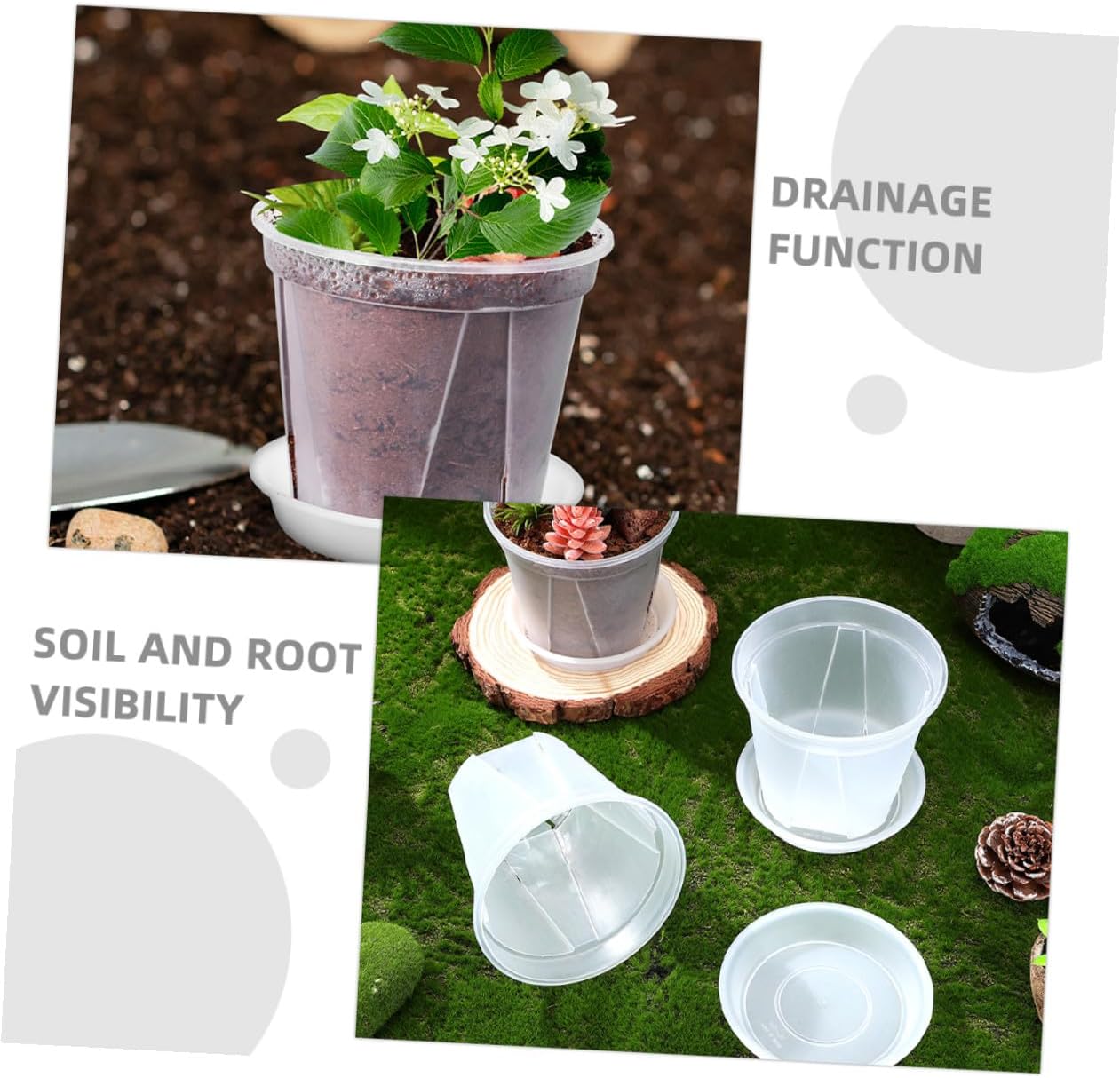 24pcs Plant Nursery Pots with Drainage Holes and Saucers, Two Sizes (12pcs 12x10.4cm + 12pcs 14.8x13cm), Breathable Orchid and Flower Starter Containers for Indoor and Outdoor