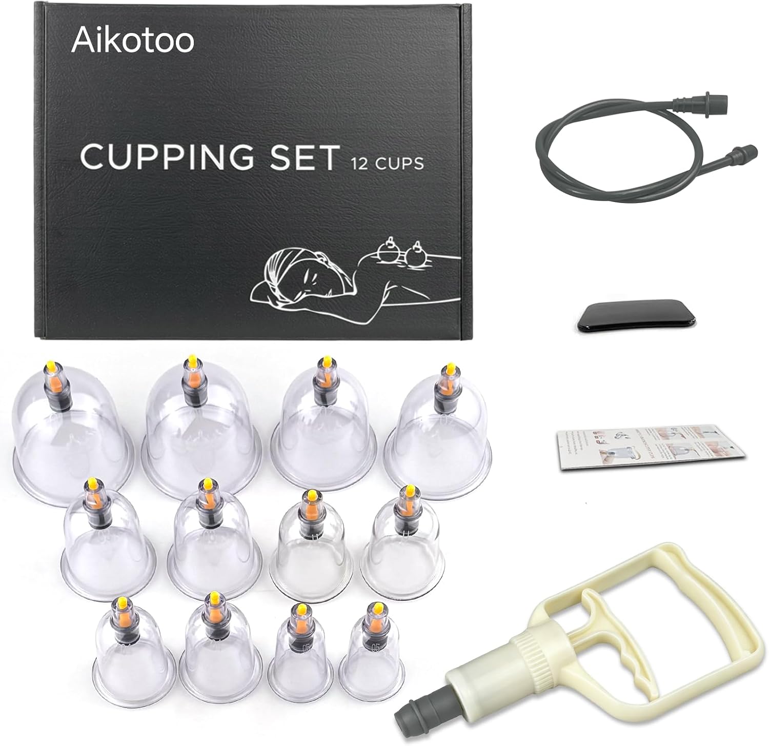 Cupping Kit for Massage Therapy Set with Pump 24 Massage Cups for Cellulite Reduction Muscle Back Pain Relief Physical Therapy W/Gray Nose Hand Pump