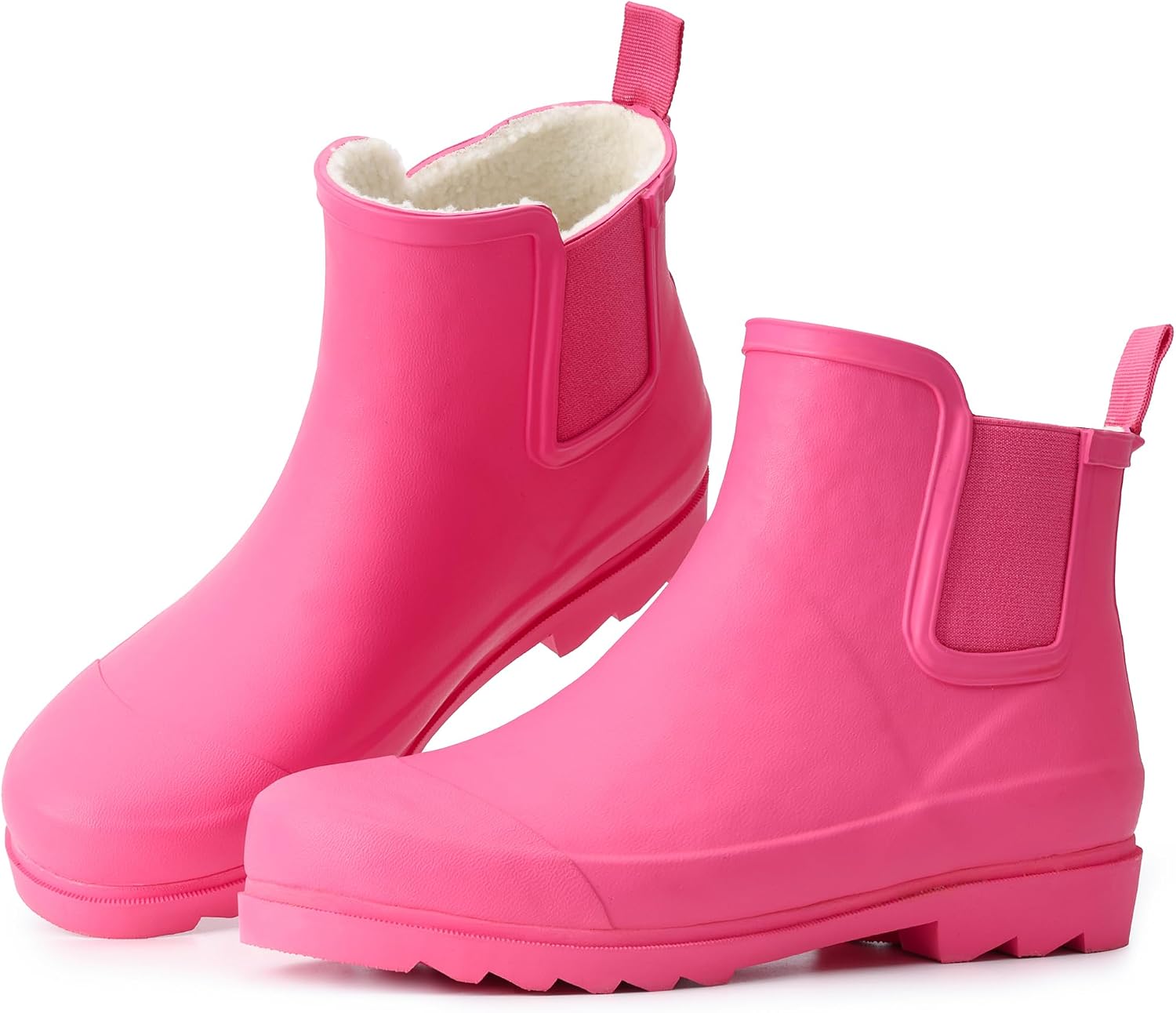 Furuian Women's Rain Boots with Plush Lining Chelsea Boots Women Snow Boots for Women Lightweight Rubber Boots Ankle Rain Boots Non-slip Waterproof Outdoor Work Shoes, Winter, Fishing, Gardening