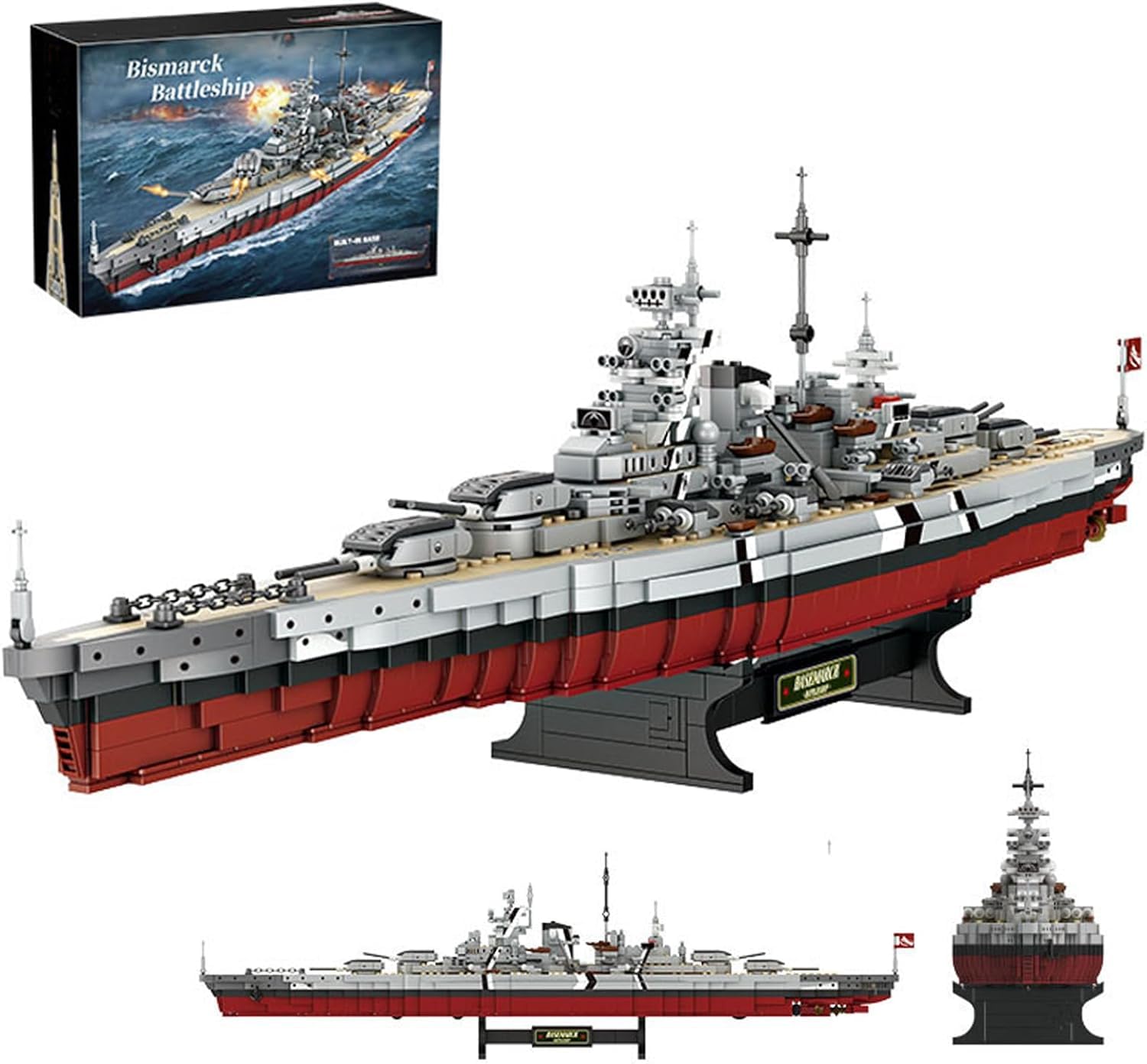 PNNP Military Battleship Building Block Set for Adults, 2073PCS Technic Bismarck Class Warship Battle Ship with Stand, WW2 Large-Sized Warship Collectible Display Construction Model Kit
