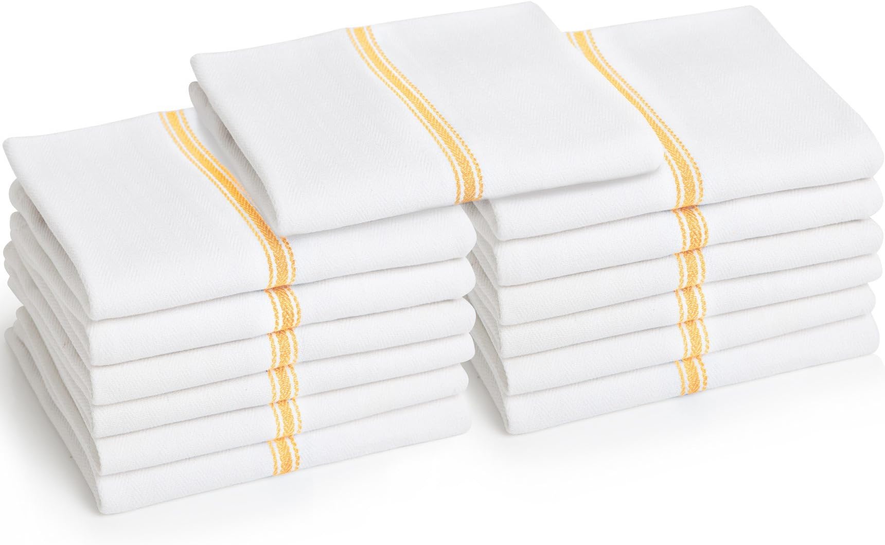 Liliane Collection 13 Yellow Kitchen Dish Towels - 27" x 14" 2-ply Commercial Grade Absorbent 100% Cotton Kitchen Towels - Classic Herringbone Tea Towels