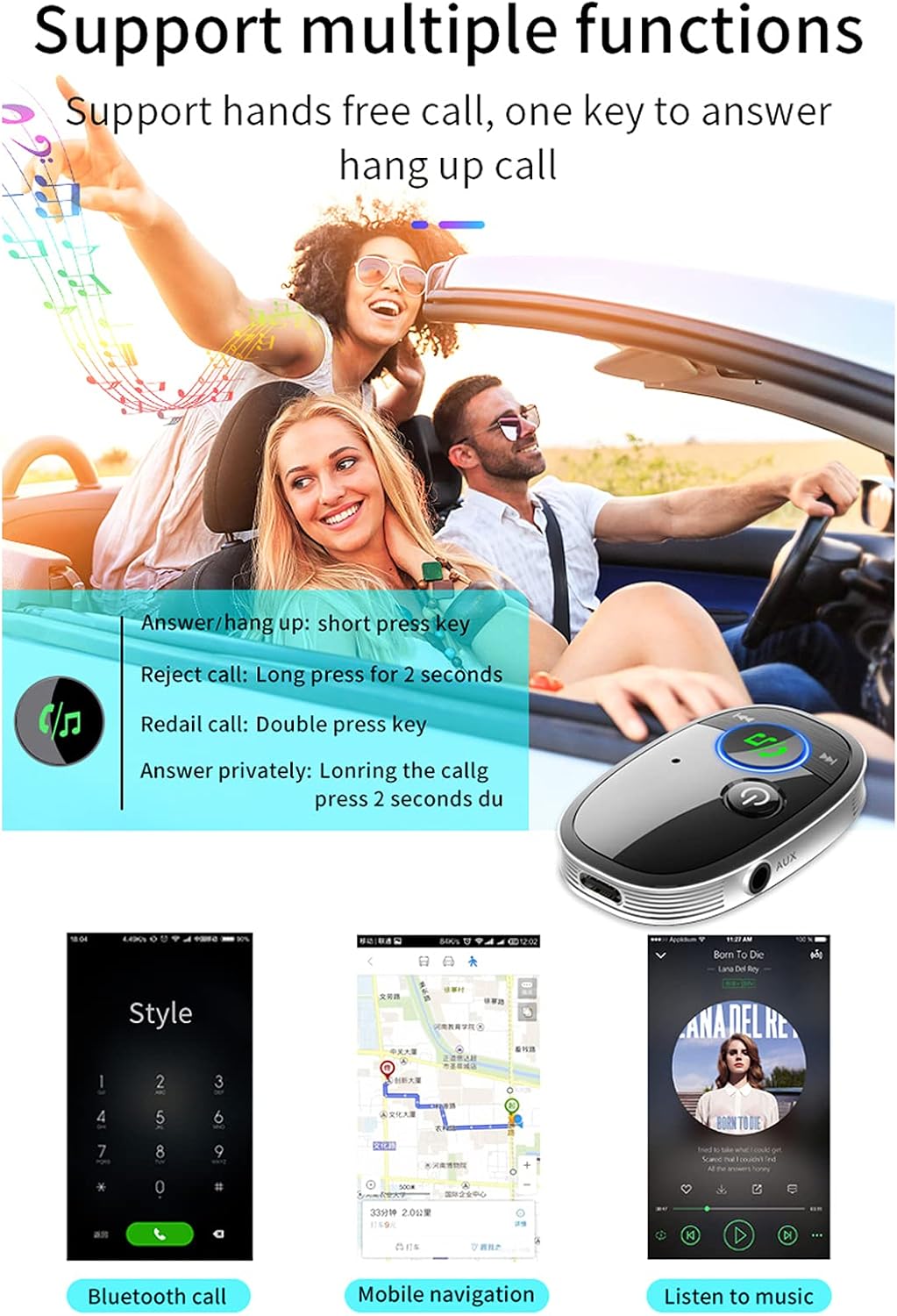 HUOTO Bluetooth Receiver,Portable AUX Bluetooth 5.0 Adapter for Car/Home Stereo/Speaker/Wired Headphones,Noise Cancelling for Clear Sound (Black-Silver) : Electronics