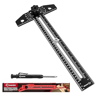 Saker Aluminum Alloy Multi-Angle Marking Ruler,Adjustable Sliding T-Square with Scriber & Protractor,Precision Layout Tool for Woodworking, Carpentry & Design Black