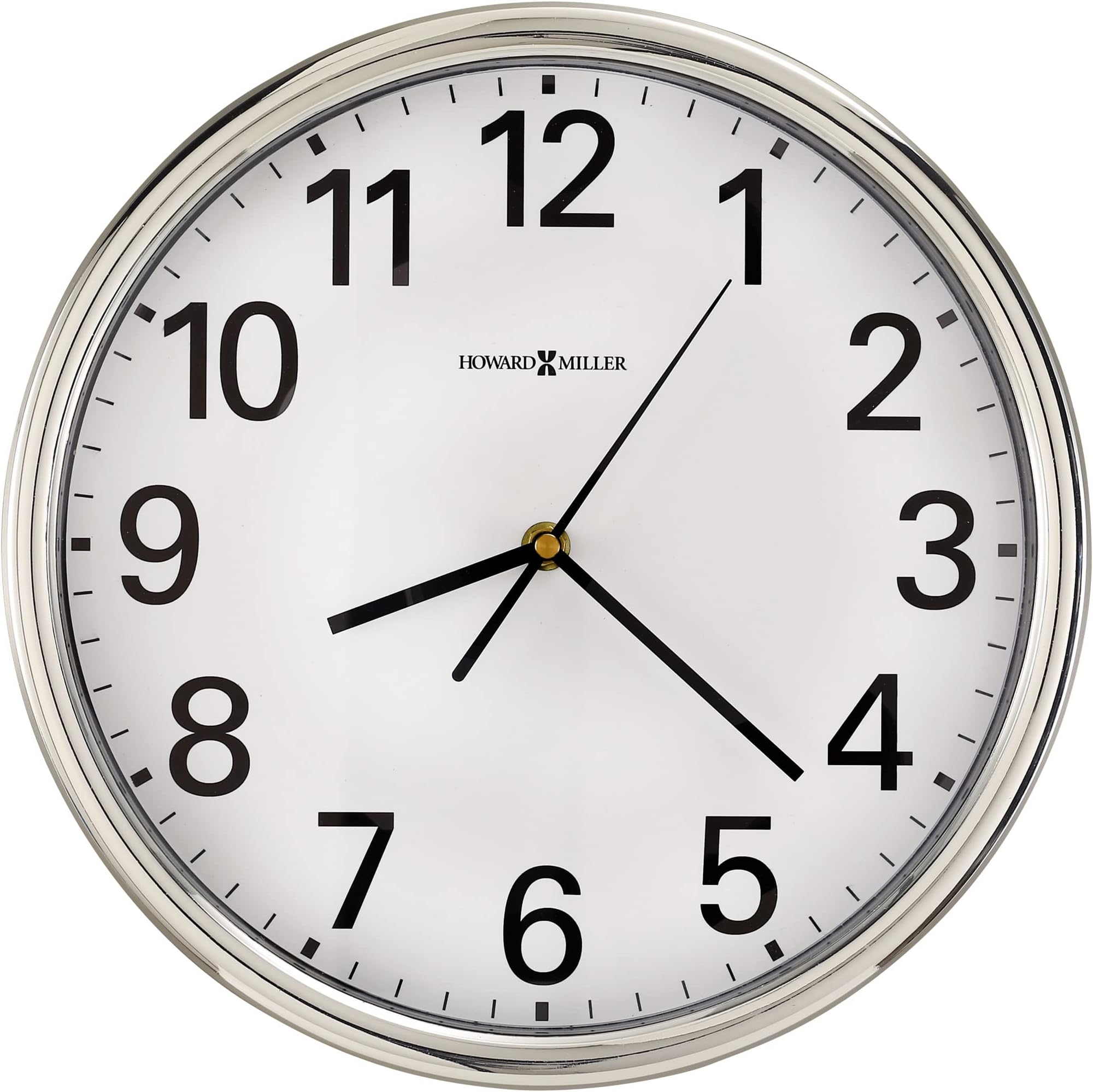 Howard Miller Hamilton Wall Clock 625-561 – Polished Silver-Tone Finished Case, Classic Round Design, Reflective Finishes, Modern Home Decor, Quartz Movement
