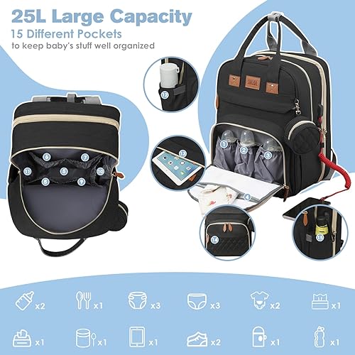 Miniatura 2 de Mochila para pañales, bolsa de pañales grande con cambiador, bolsa de bebé, regalos para nuevas madres, bolsa de pañales unisex ligera e impermeable