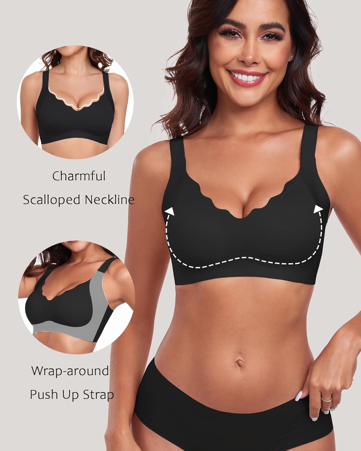 Vinfact Wireless Bras for Women No Underwire Scalloped Comfortable Push Up Supportive T-Shirt Bra Everyday Bra - Image 2
