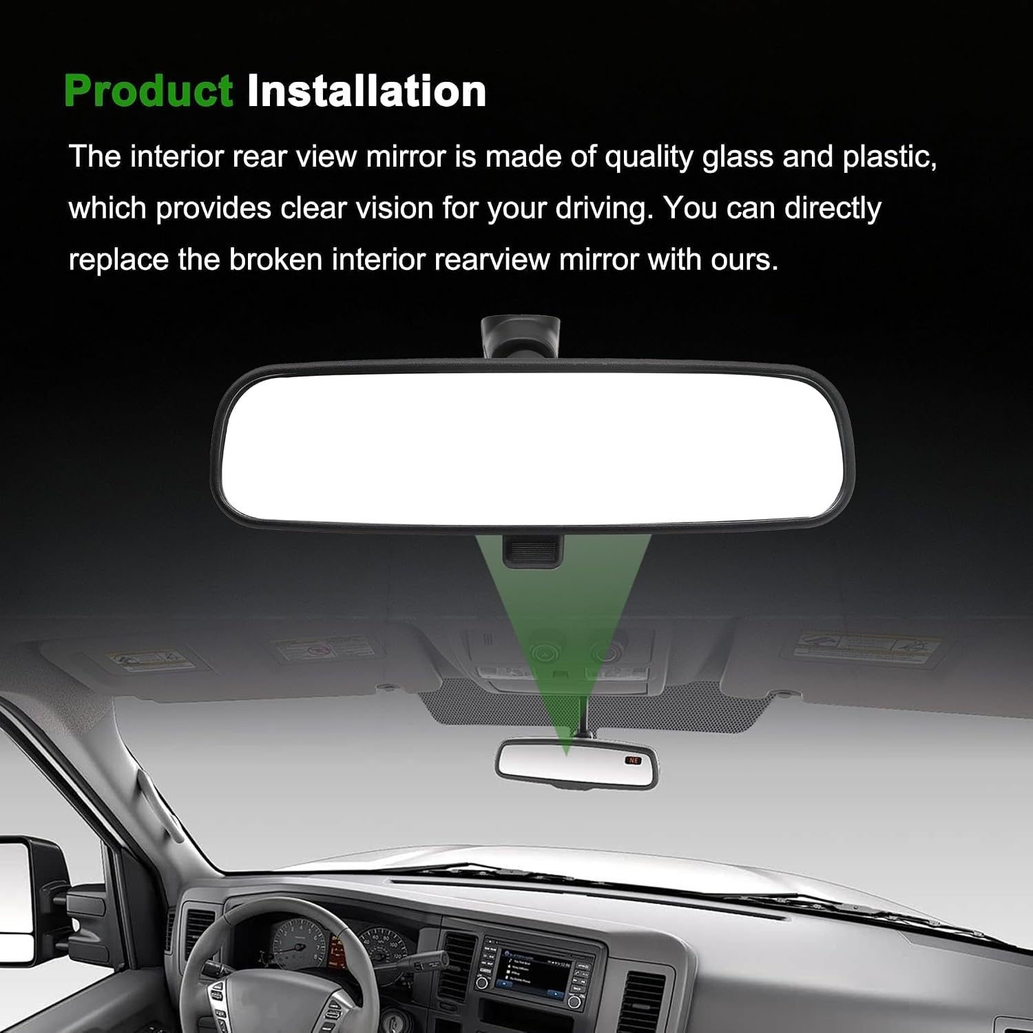 Interior Rear View Mirror Compatible with Nissan Rogue Altima NV1500 NV2500 NV3500 Frontier Tiida Sentra Replace# 96321-2DR0A 96321-2DR0-A103