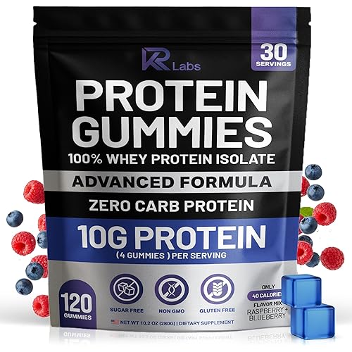 Zero Carb 100% Pure Whey Isolate Protein Gummies | 300g Total Protein per Bag | 10g per Serving Plant Based with Vitamins for Men & Women | Gluten Free Non-GMO (Mixed Berry) | 120 Count