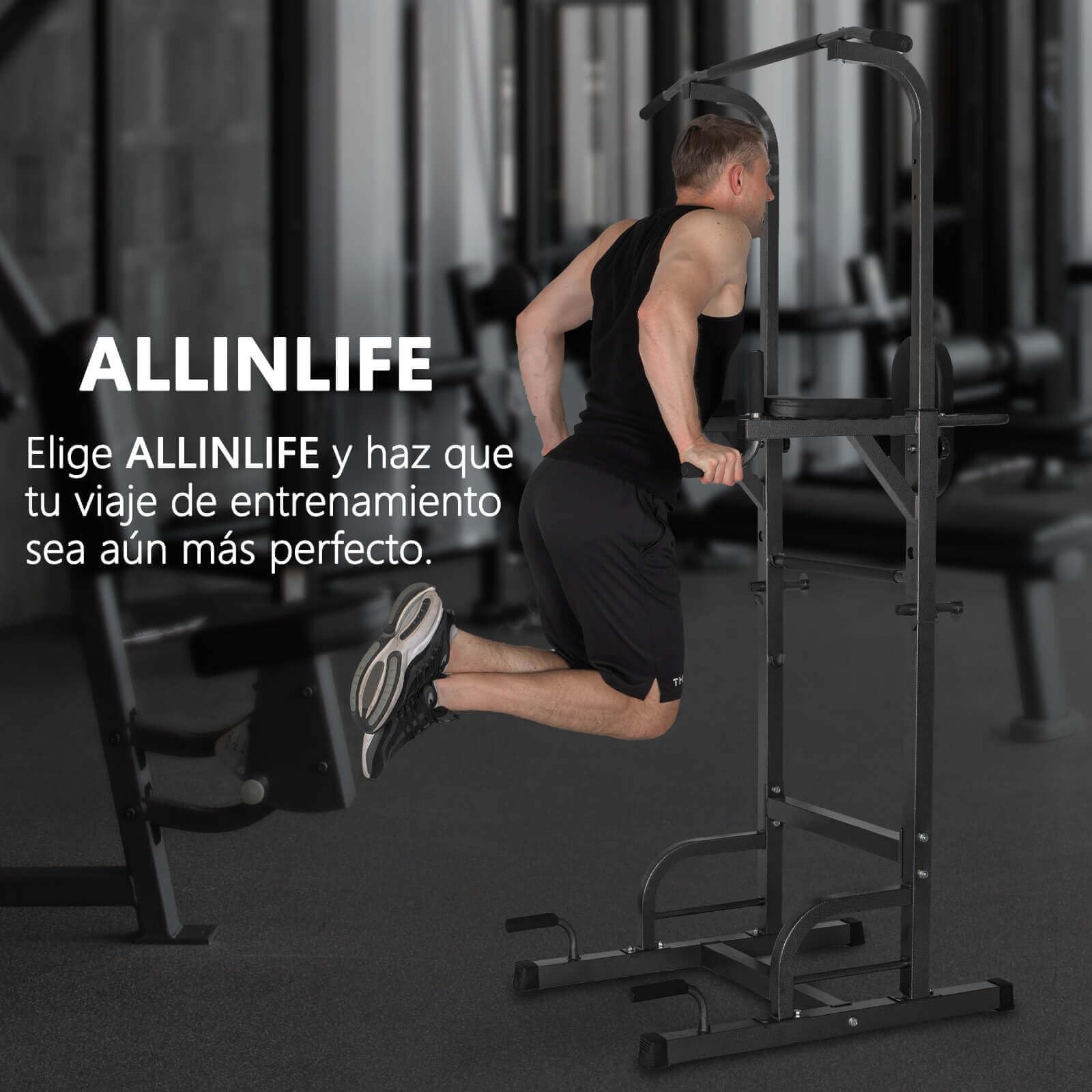 ALLINLIFE Estación de Dominadas,Maquina de Dominadas Multifuncional,Estación de Musculación Altura Ajustable,Torre de Gimnasio con Barra de Flexiones y Dips,Barra de Dominadas para Gimnasio en Casa
