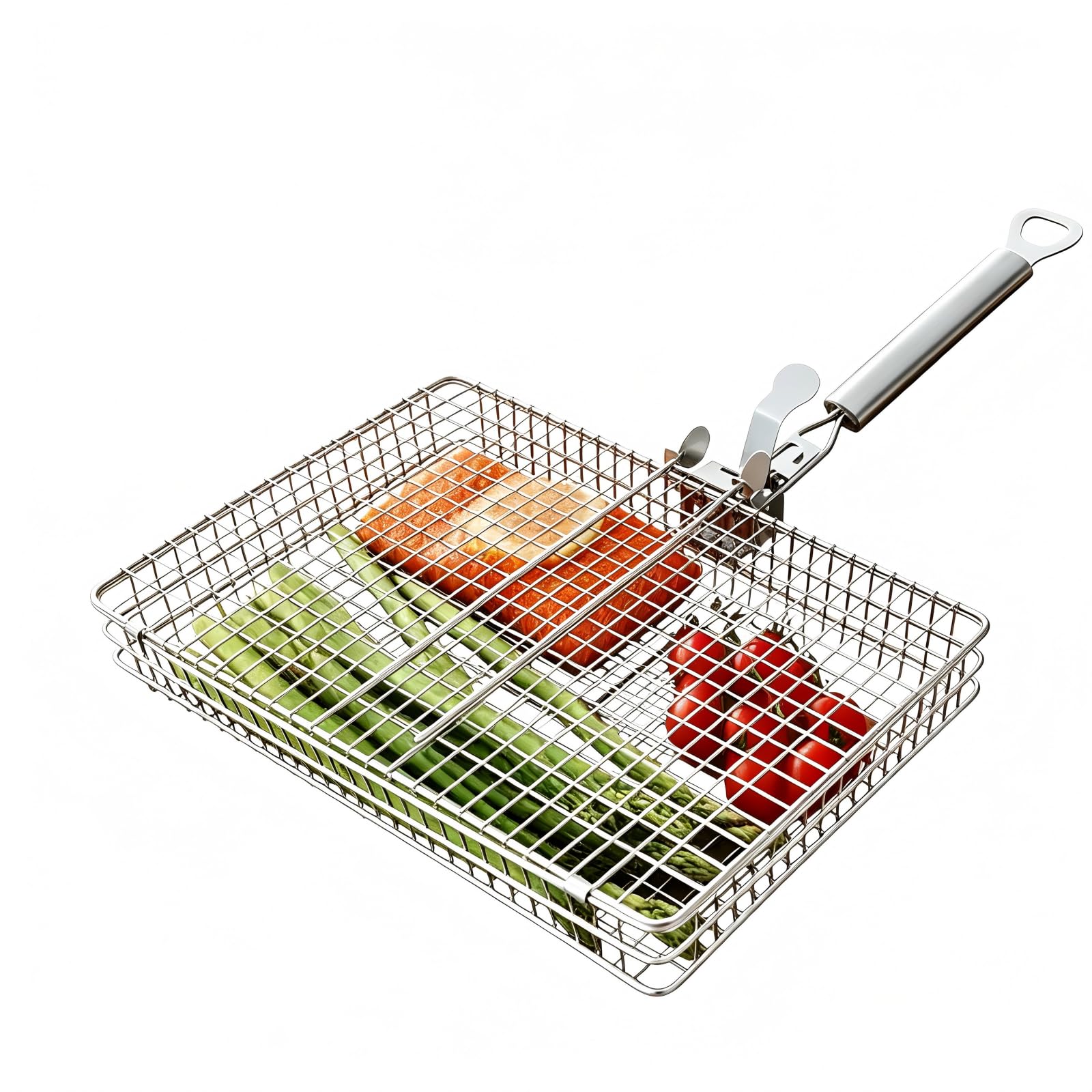sanbeitang Fish Grill Baskets with Removable Handle, Portable BBQ Grilling Basket, Folding Portable Fish Grilling Rack For Grill, Stainless Steel Grill Basket For Veggies, Shrimp, Meat