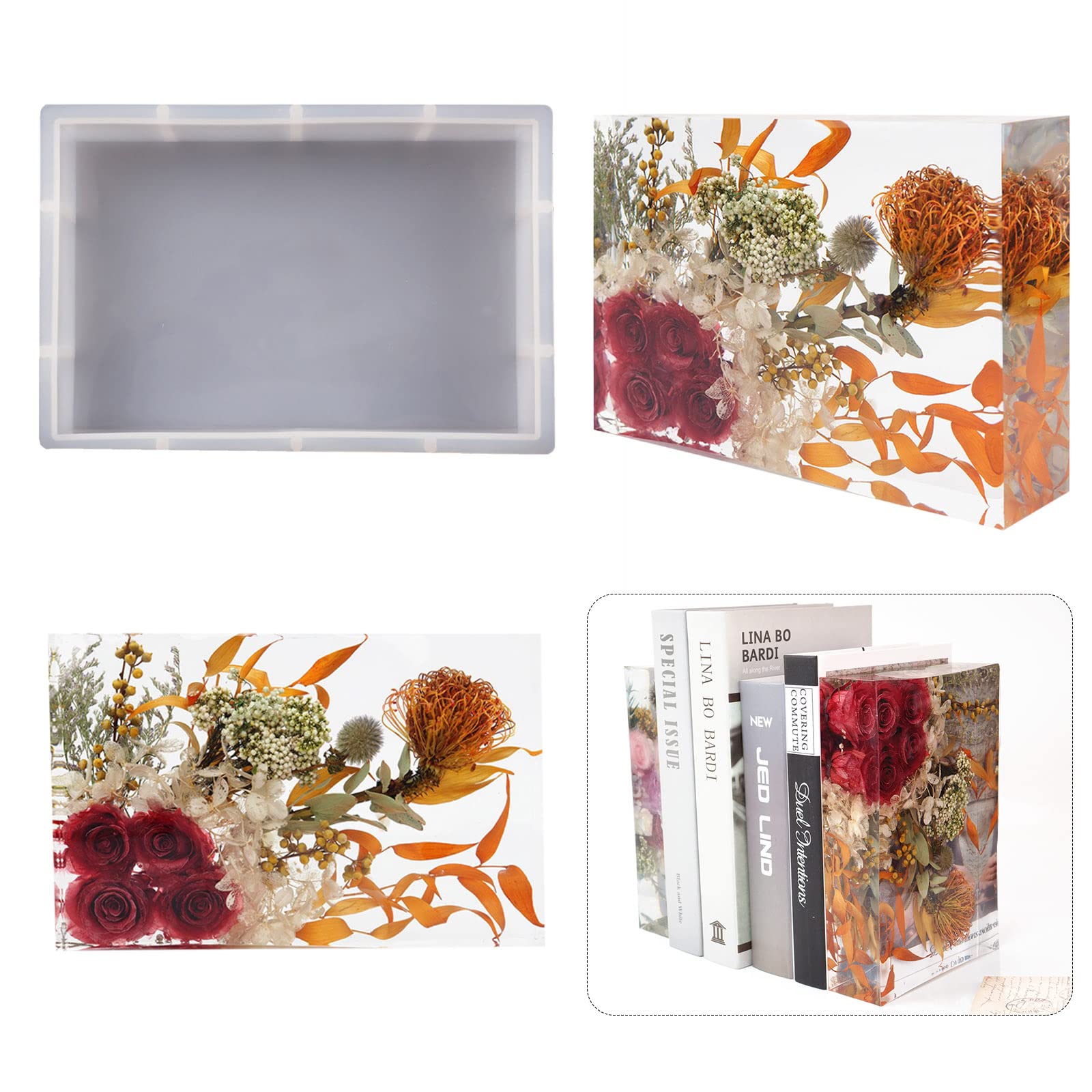 Moule Silicone Rectangle Pour Résine époxy – Jusqu’à 5 Cm De Profondeur – Idéal Serre-livres, Décoration Maison, Souvenirs Floraux
