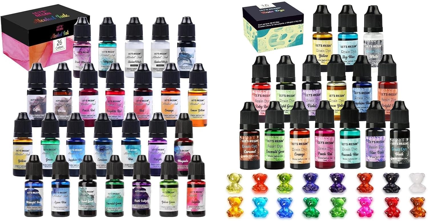 Bundle Set of 26 Colors Alcohol Ink for Epoxy Resin and 16 Color Epoxy Resin Paint Pigment