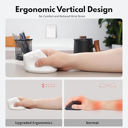 Miniatura 3 de Uineer Ratón vertical inalámbrico, mouse recargable de 2.4 G con indicador de batería, 4 niveles DPI, diseño ergonómico para mayor comodidad y