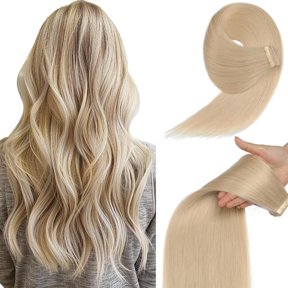 YDDM Tape in Hair Extensions Human Hair Dark Blonde 14 Inch 20pcs 100% Remy Human Hair for Women Straight Invisible Seamless Remy Tape in Hair