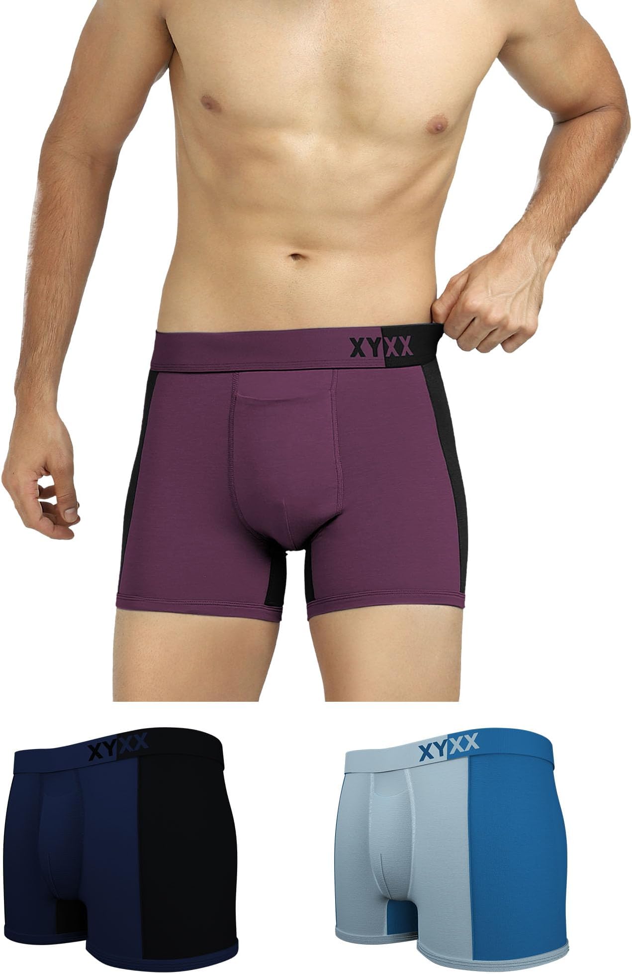 Men's Dualist Micromodal Regular Fit Colorblock Antimicrobial Trunks with No Marks Waistband (Pack of 3)