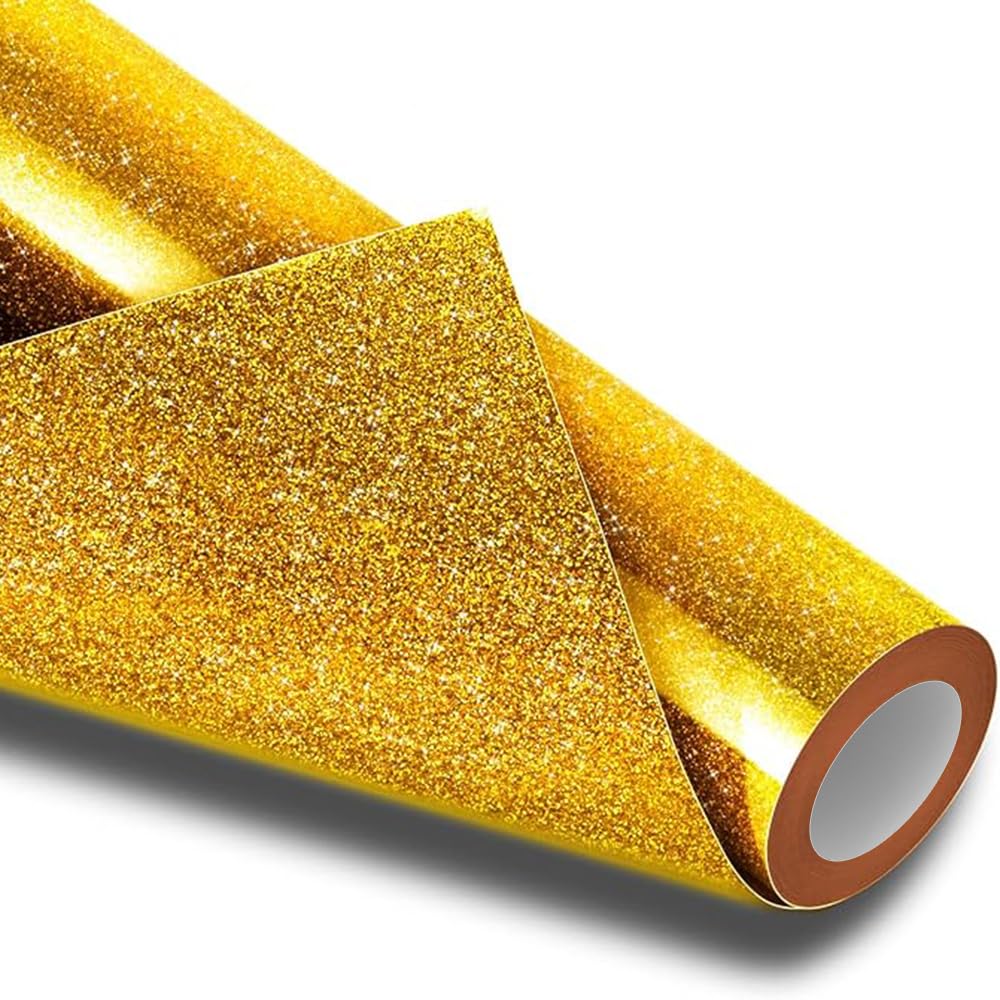 Creatorally Solid Glitter Heat Transfer Vinyl Roll – 12" x 5ft Gold HTV Iron On Vinyl for DIY T-Shirts, Bags, Clothing, Shoes, Fabrics, Craft Projects