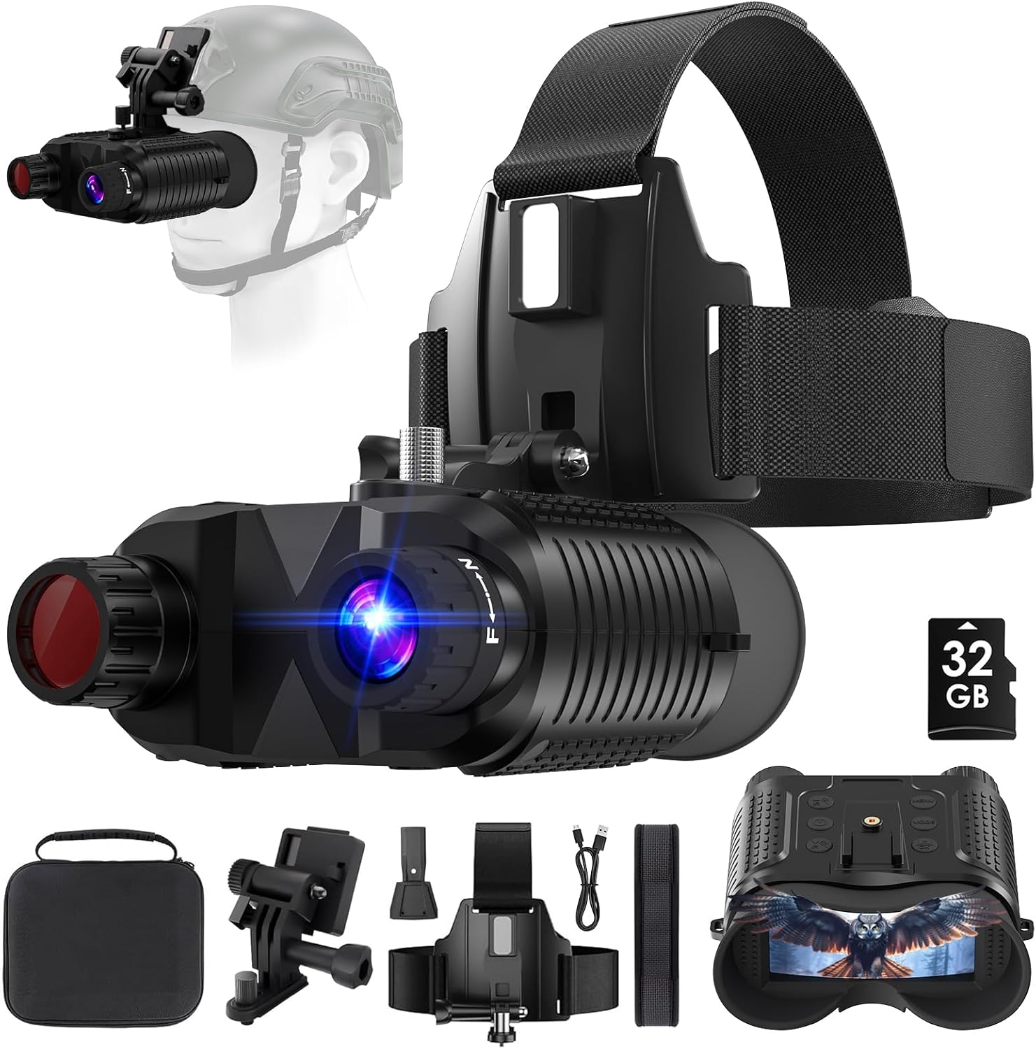 4K Night Vision Binoculars for Adults,Night Vision Goggles for Helmet(1312FT),8X Digital Zoom,7-Level Infrared Adjustment for Camping,32GB Card for Videos