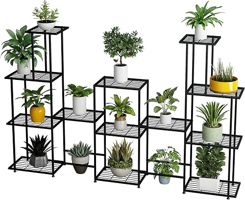 Twhep Soporte alto para plantas de varios niveles, 13 niveles, multifuncional, para plantas de interior, estante decorativo de acero negro para
