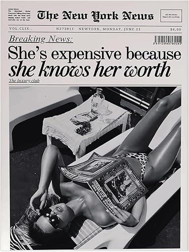 Arte de pared de periódico femenino retro, impresión de tipografía, arte de los años 70, arte de pared feminista, impresiones de noticias en blanco