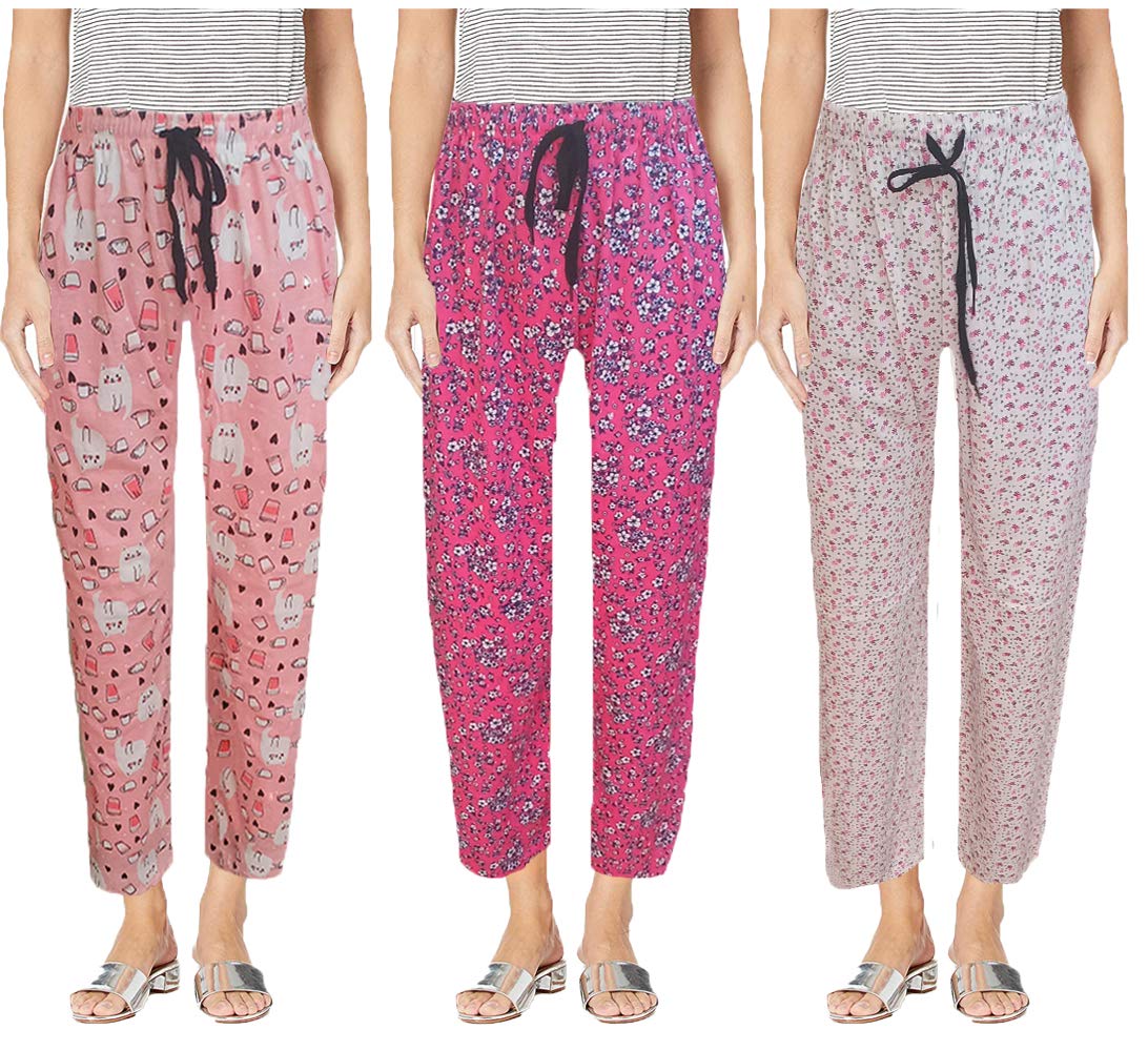 brand flex Women's Cotton Printed Pyjamas/Lower/Track Pant, Lounge Wear, Soft Cotton Night Wear Pajama Pant(Prints May Vary) - Combo Pack of 3-picture-19