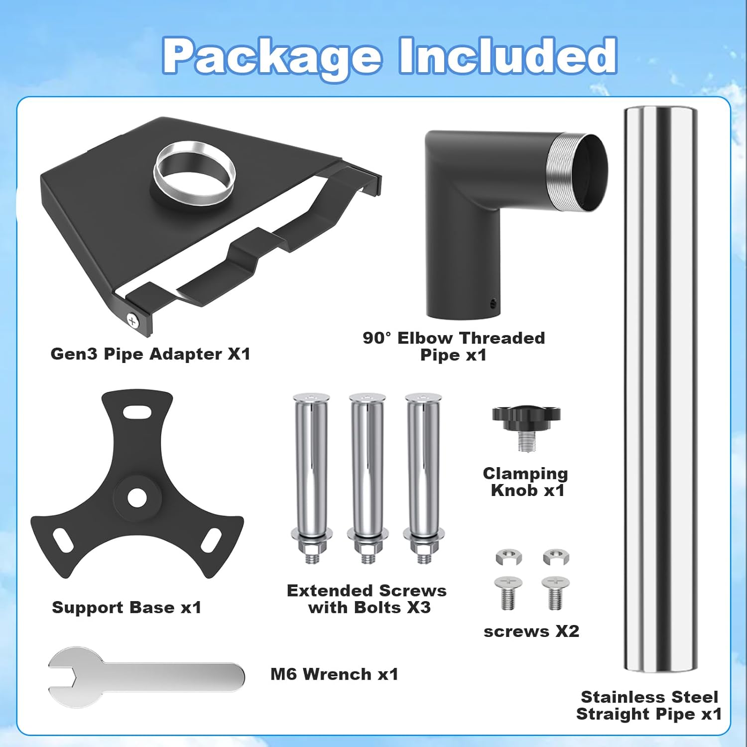 Starlink Gen 3 Wall, Roof & Pole Mount Kit - Compatible with Starlink V3 Dish, Includes 1.3 FT Stainless Steel Pipe, Adapter & Bracket for Secure Installation