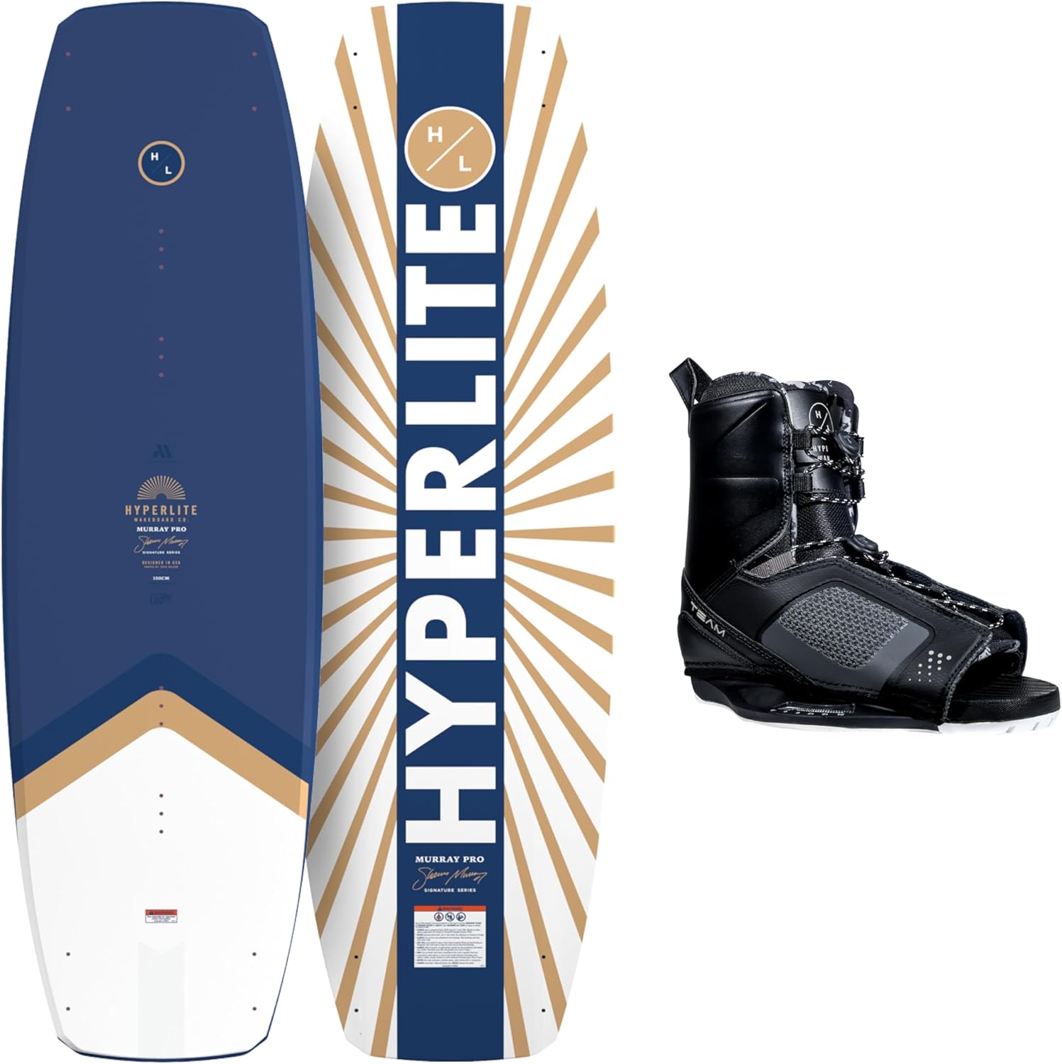 Hyperlite Murray Wakeboard with Open-Toe Adjustable Team Bindings - 144 cm Wake Board Package for Intermediate to Advanced Riders - Boot Size 7-10.5