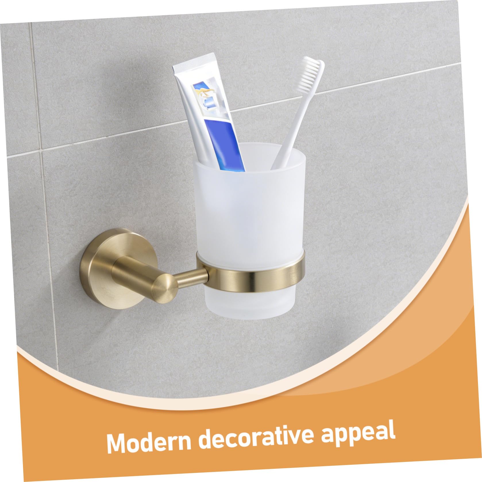 UPKOCH Portacepillos Decorativo de Pared en Acero Inoxidable Vaso de Vidrio Esmerilado, Soporte Multifuncional para Cepillos y Pasta de Dientes Adecuado para Baño y Dormitorio