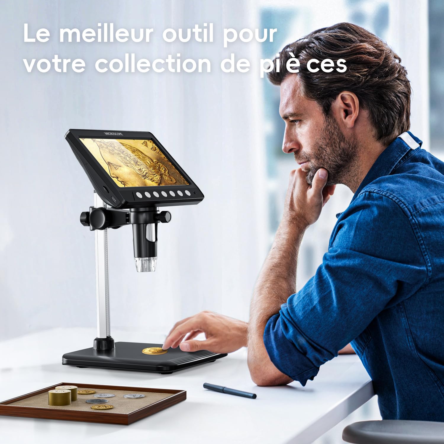 Microscopio CIMELR, microscopio Digital de 7 Pulgadas, resolución de 50X-1200X, con 8 Luces LED Ajustables, microscopio para Adultos, Tarjeta TF de 32 GB (Negro)