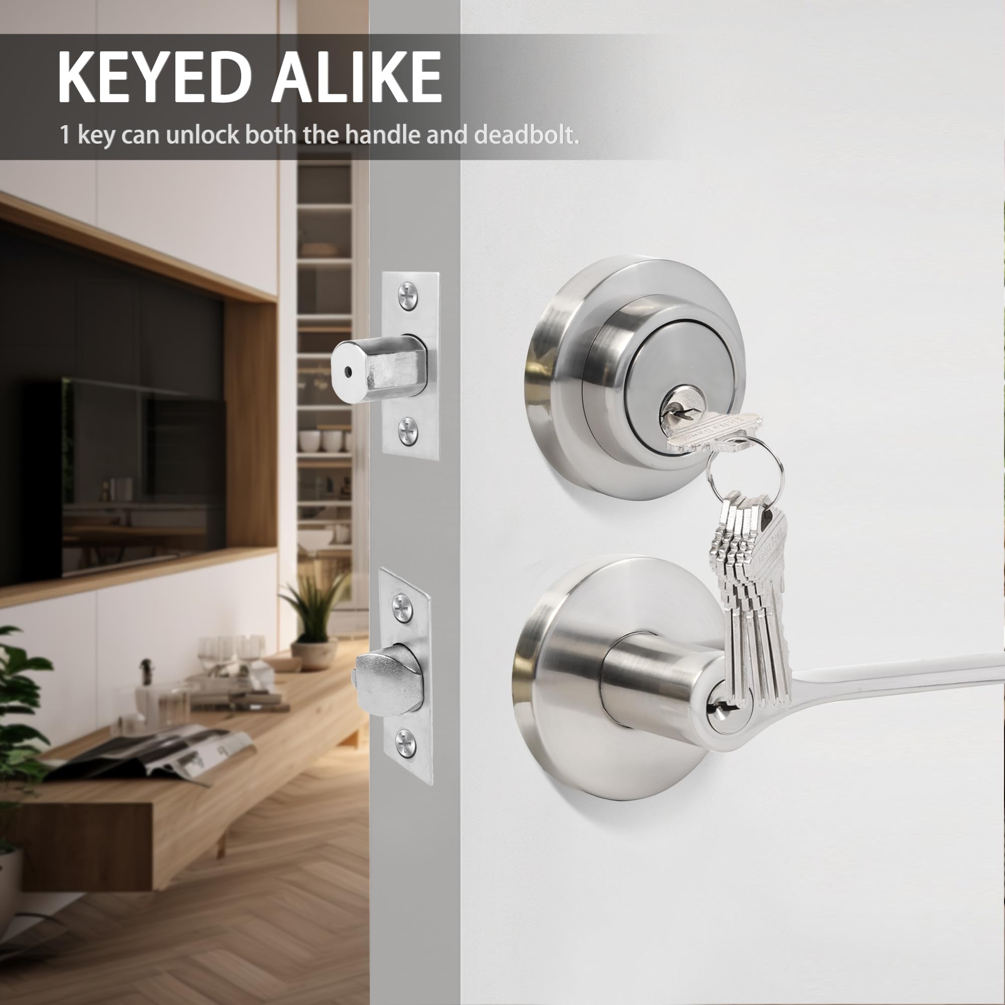 Heavy-Duty Zinc Alloy Front Door Lock Set – Exterior Handle With Lever & Single Cylinder Deadbolt, Fits 35-45mm Doors, Silver