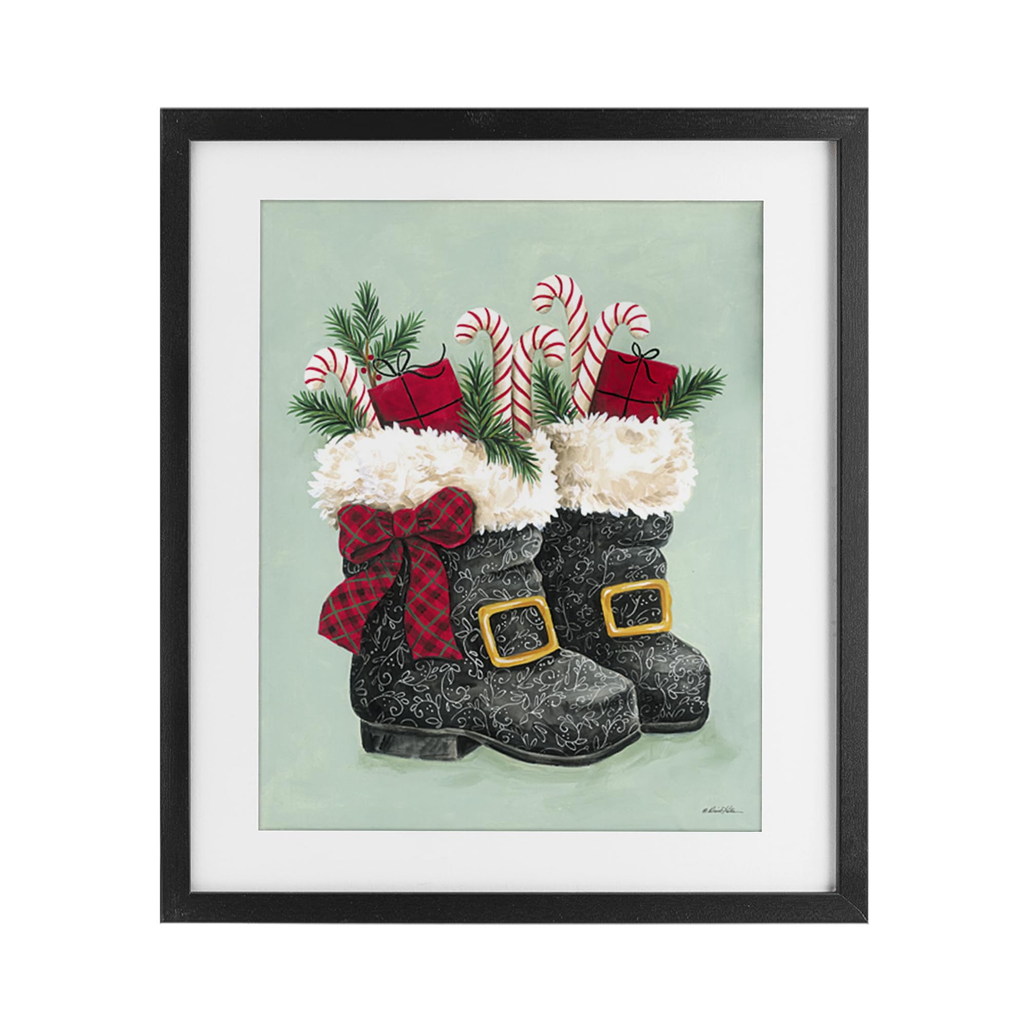 Stupell Industries 'Festive Holiday Boots', Framed Print Under Glass, Black, 13 x 16
