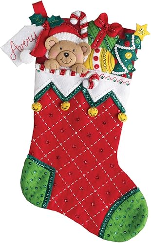 Peek-A-Boo Teddy Bucilla Christmas - Kit de calcetines navideños de 18 pulgadas