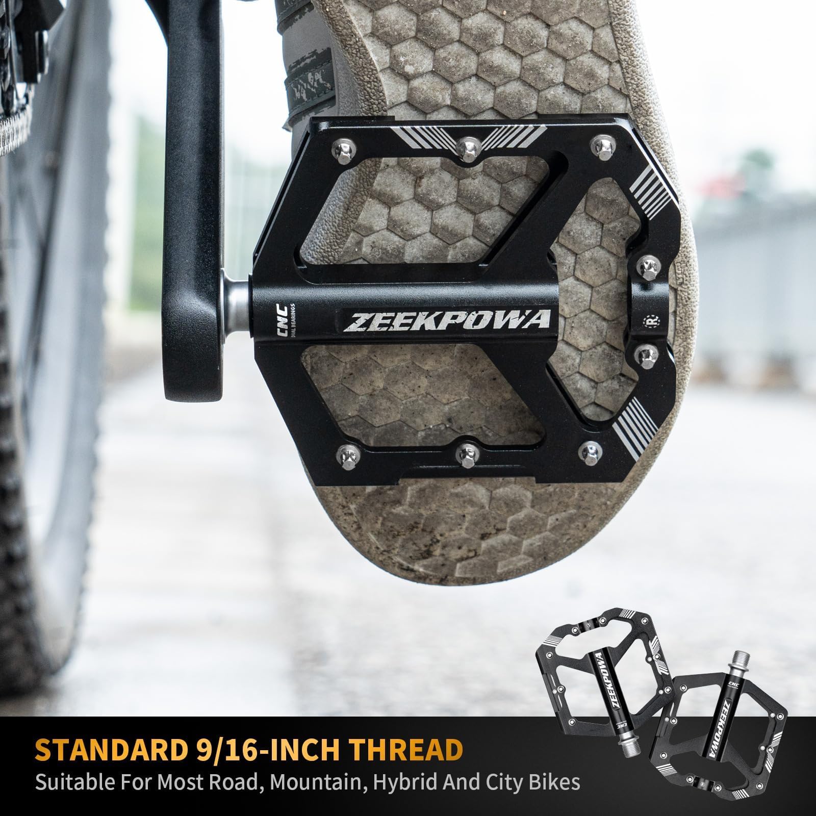Zeekpowa Pedali per bici Pedali per mountain bike Pedali piatti per bicicletta Pedali piatti 16 Chiodi antiscivolo rimovibili 9/16 "Cuscinetti sigillati con mandrino cromato Ultra CNC Pedali in