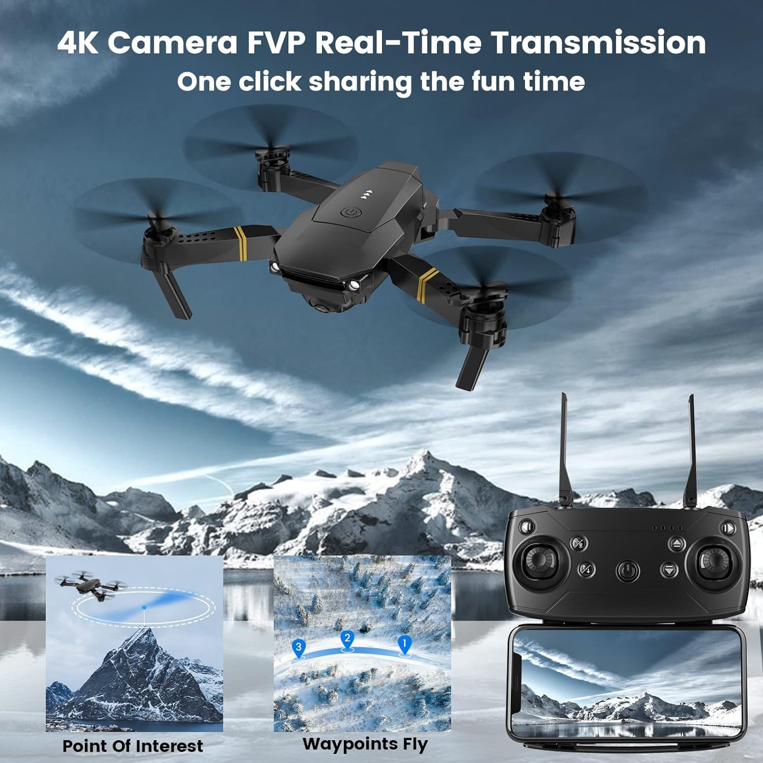 ILYPOP SHOP Drone 4K con doppia fotocamera, video live, mantenimento altitudine, decollo/atterraggio facile, 3D Flip. Ideale per principianti e professionisti. Regalo perfetto per ragazze e ragazzi