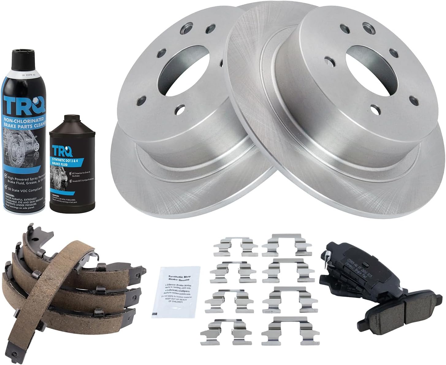 TRQ Rear Brake Pad & Rotor Kit Brake Chemical Kit Brake Pads Brake Rotor Parking Brake Shoe Set Ceramic Compatible with 2002-2021 Nissan Altima 2004-2018 Maxima