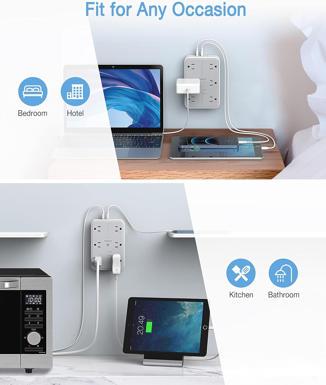 Multi Plug Outlet Extender, TESSAN 6 Electrical Outlets Splitter with USB A and USB C Wall Charger, Widely Spaced Multiple Power Expander, Surge Protector Wall Outlet for Bedroom Dorm Room Office : Tools & Home Improvement