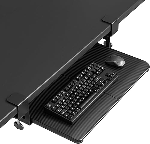 BONTEC KMT01-PJ Bandeja para teclado debajo del escritorio, plataforma extraíble para teclado y mouse con abrazadera en C, cajón deslizante Negro