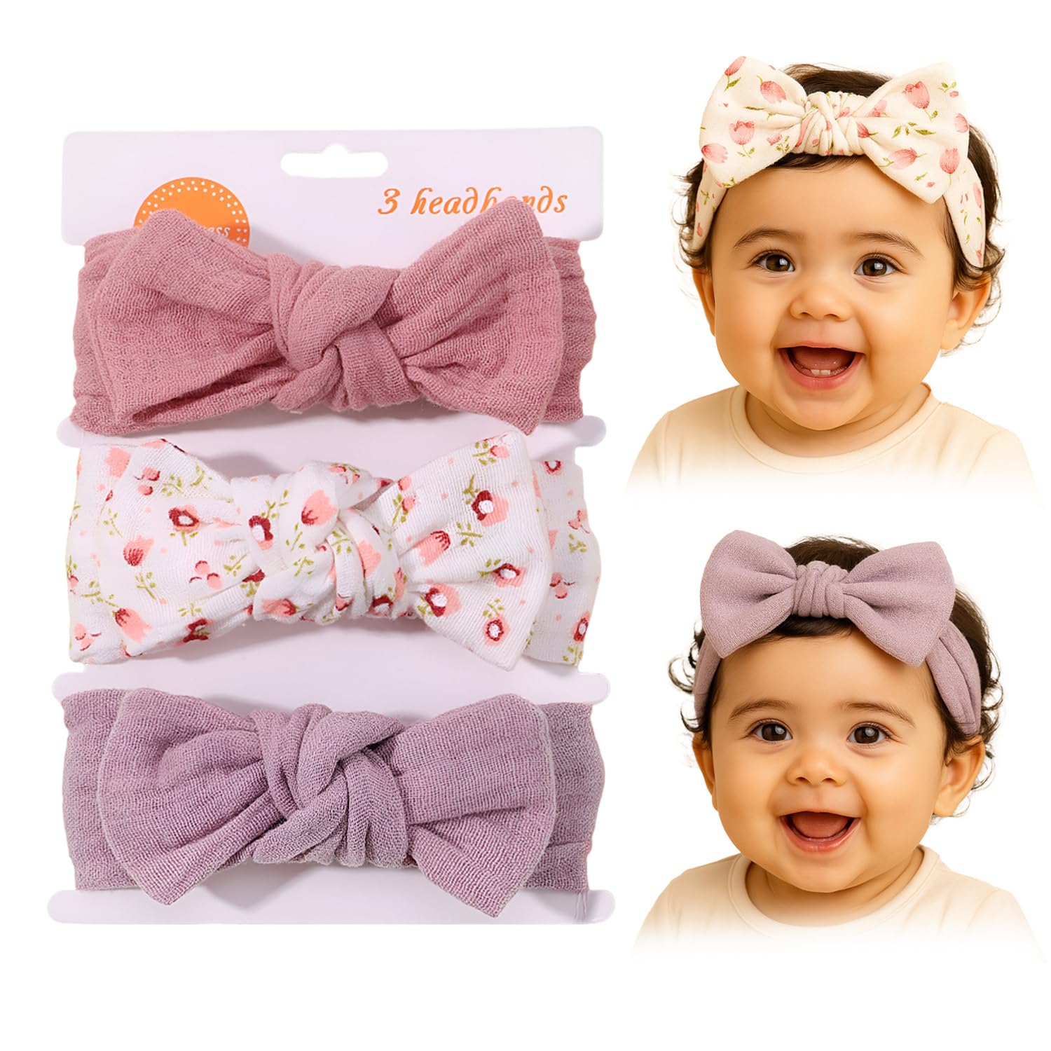SYGA 3 Pcs Baby Headband Nylon Bow Soft Stretchable Hairband for Newborn Infant Toddler Kids For 0-3 Year (Type-D, Free Size)-image-20