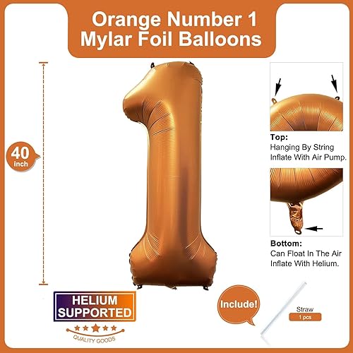 Miniatura 2 de Lovoir Globo naranja número 1 de 40 pulgadas, tamaño grande, de papel de aluminio de Mylar de polietileno, globos amarillos de azafrán para el 1